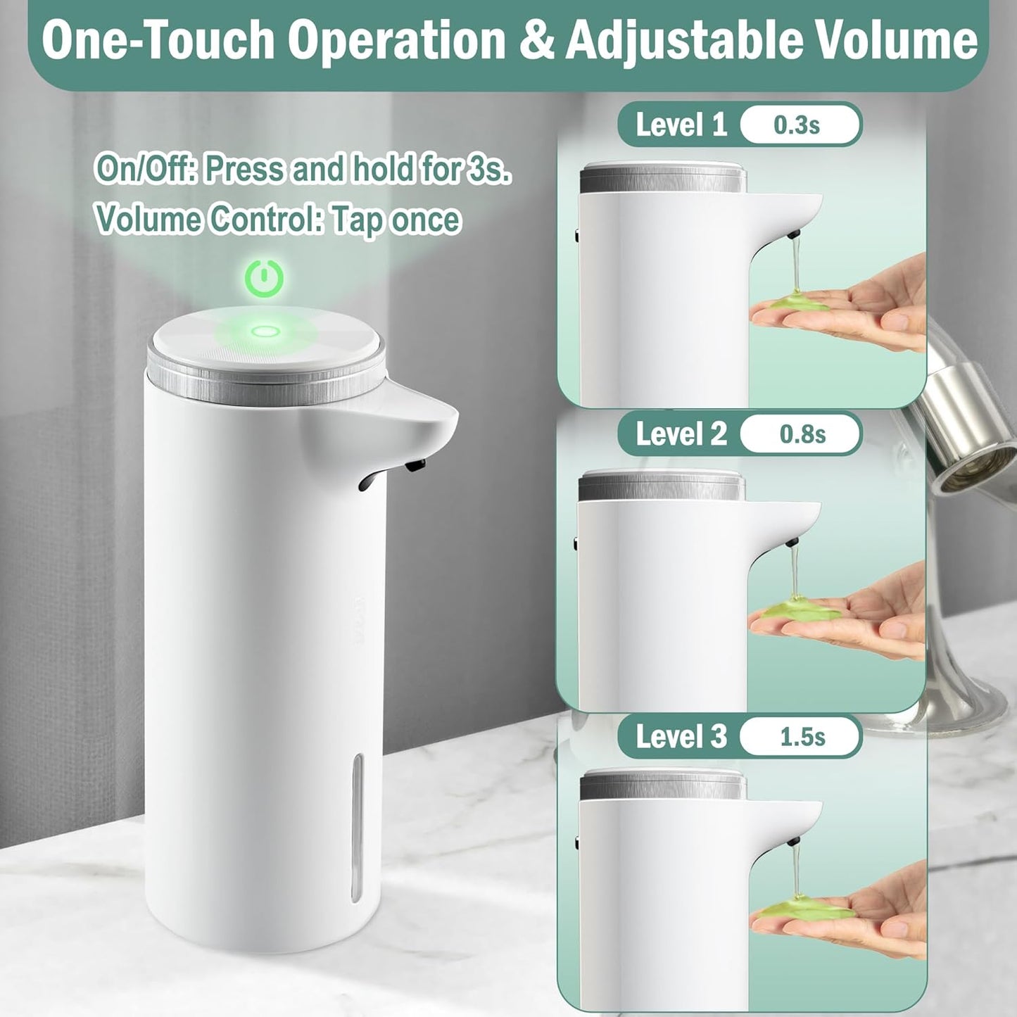 Automatic Soap Dispenser Touchless (Upgrade Auto & Manual Modes) - IPX7 Waterproof - Adjustable Volume for Thick & Thin Liquid - USB C Rechargeable Dish/Hand Soap Dispenser for Bathroom Kitchen