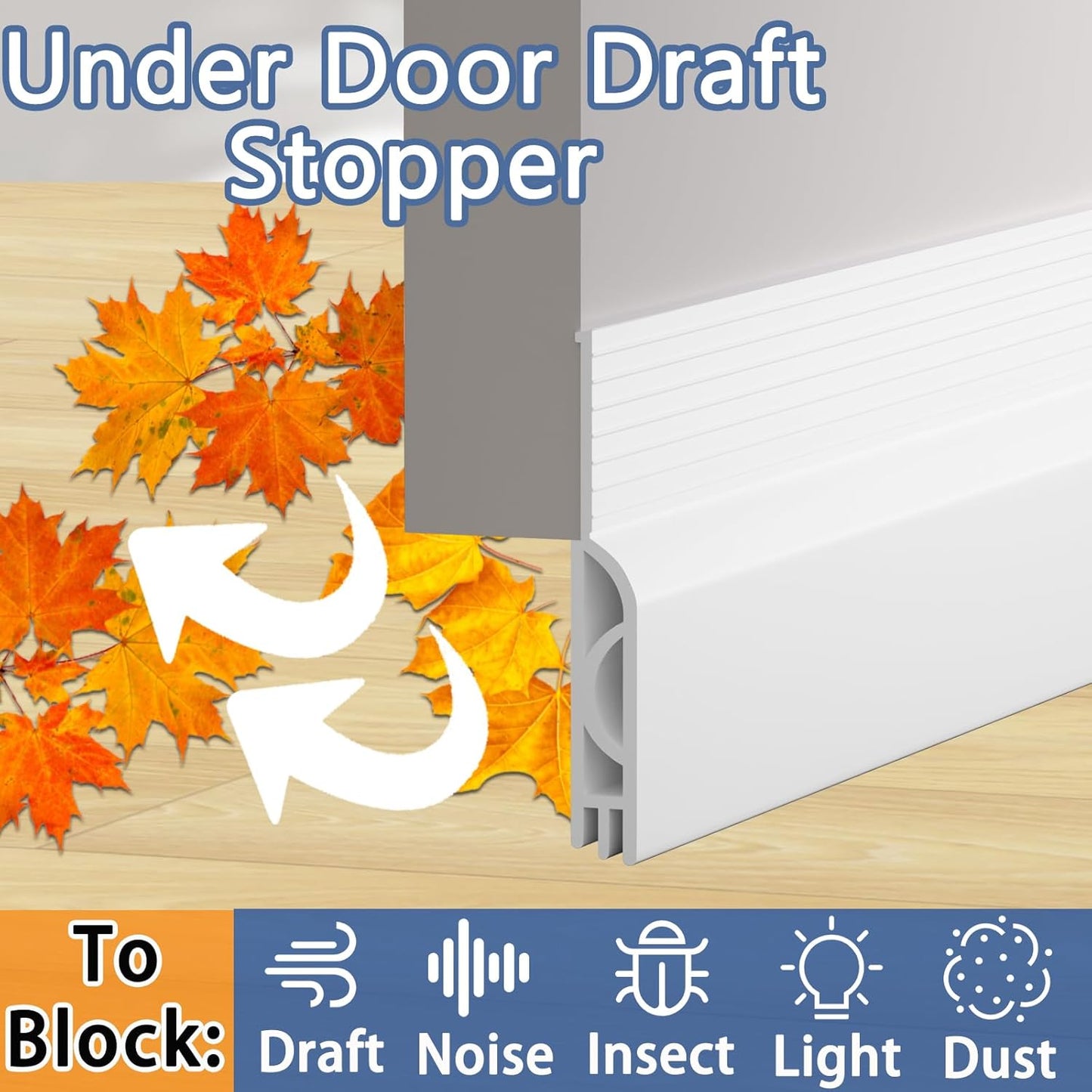 Under Door Draft Stopper, Self-Adhesive Door Sweep for Bottom of Door, Weather Stripping Doors Seal Soundproofing Insulation Strip, Doors Bottom Gap Blocker for Exterior/Interior (2M, White)