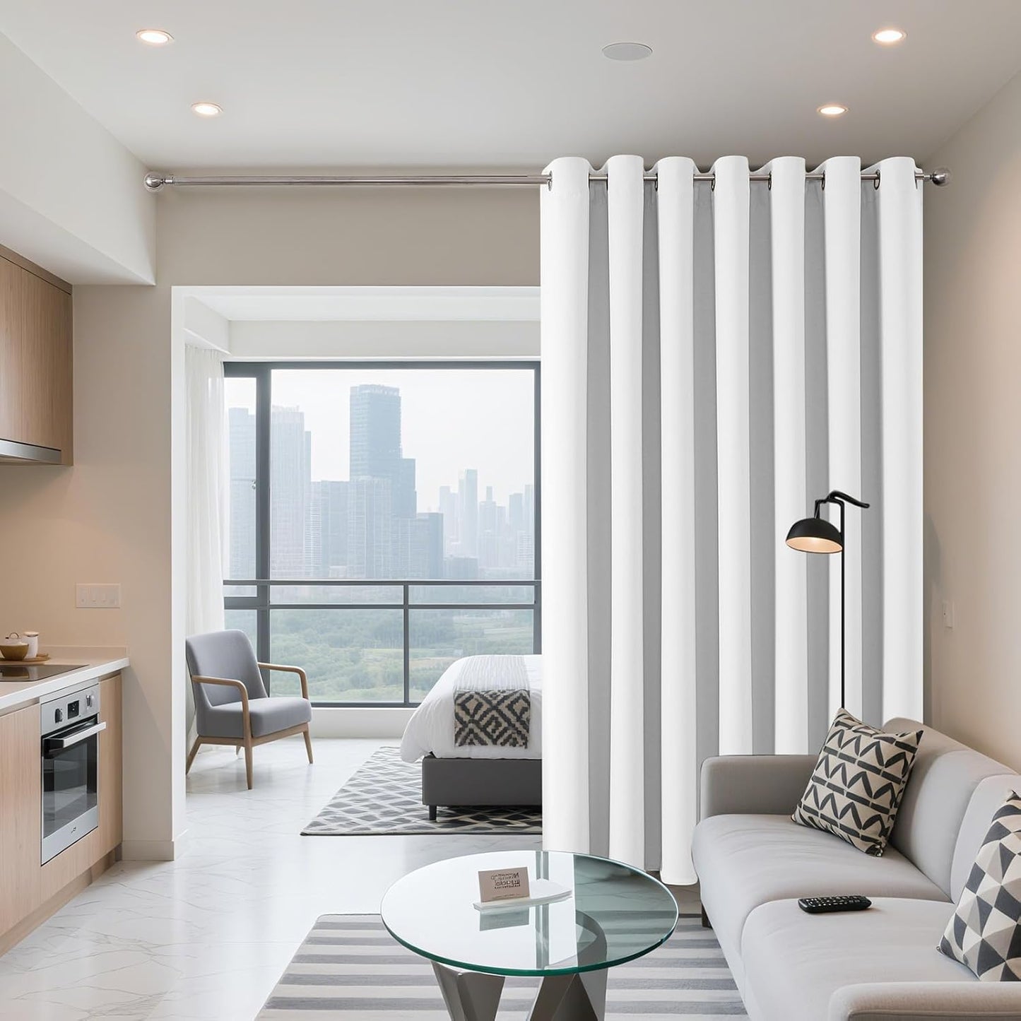 Joydeco Blackout Patio Sliding Door Curtains 84 Inches Long, Grommet Privacy Room Divider Curtains, Extra Wide Thermal Blackout Drapes for Bedroom Living Room (Pure White, 100Wx84L, 1 Panel)