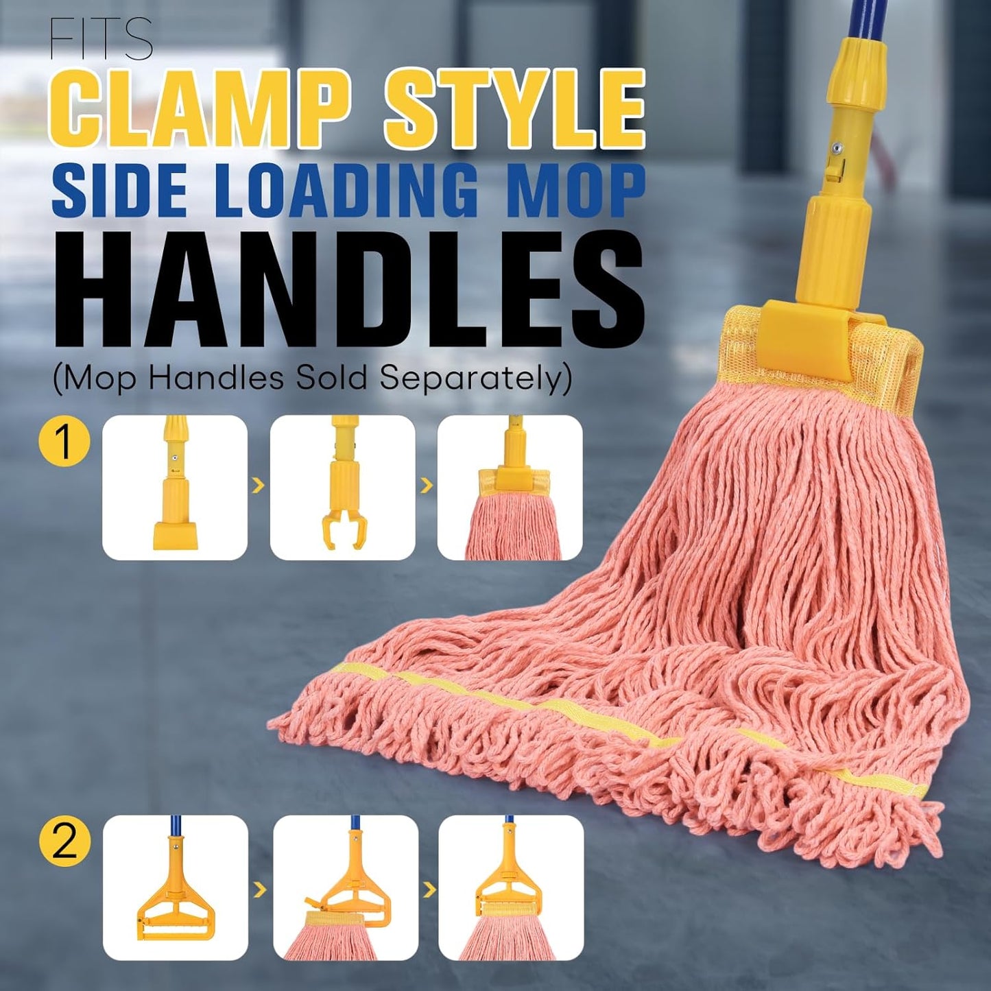 Matthew Cleaning Commercial Mop Head Replacement, 5 Inch Wide Headband, Looped End Cotton Blend String Wet Mops for Floor Cleaning, 24 oz Large, 3-Pack Orange