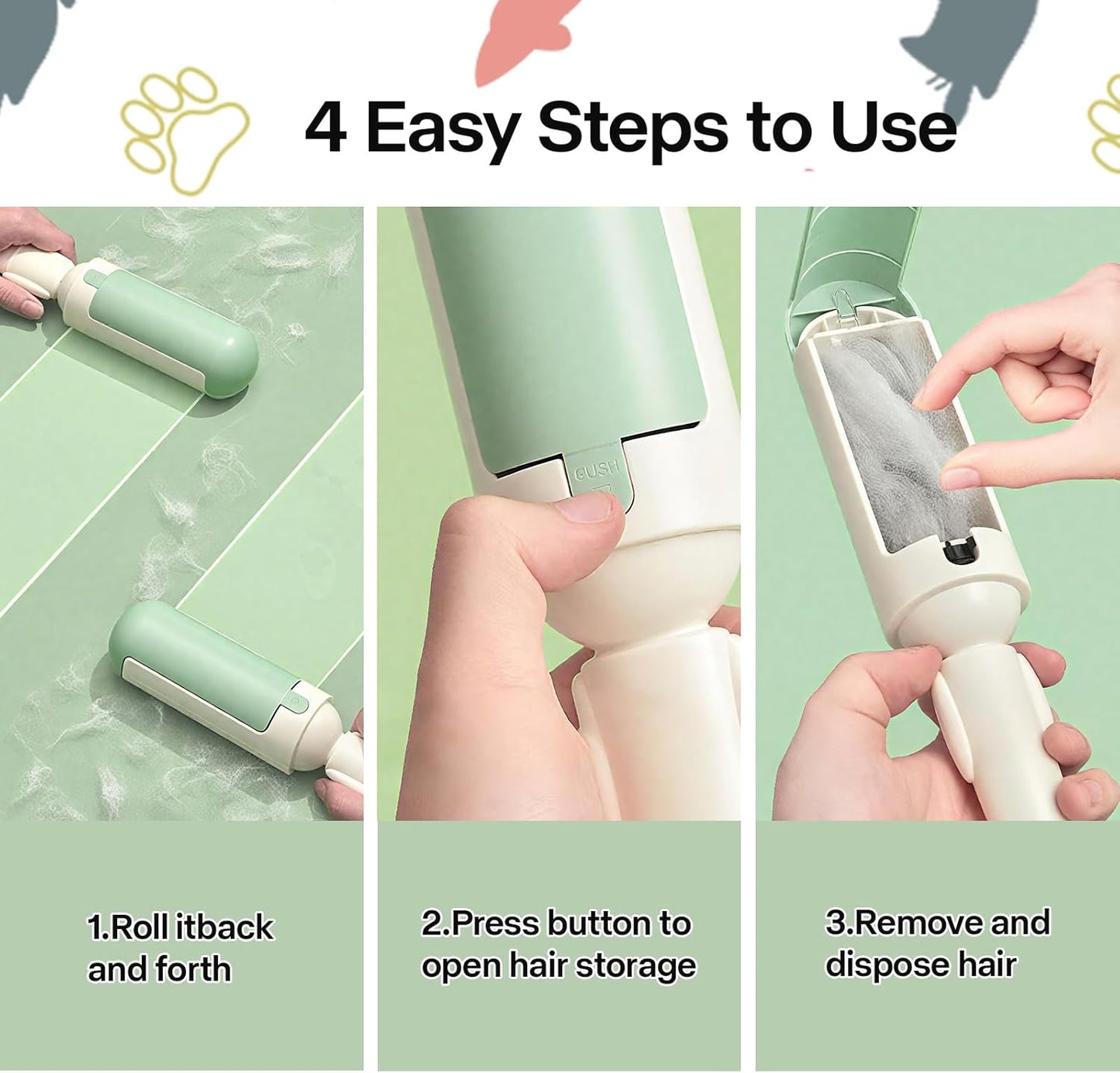 PAKEWAY 2 Pack Pet Hair Removal Tool, Reusable Dog & Cat Fur Remover with Comfy Non-Slip Handle, Portable Lint Roller with Self-Cleaning Base for Couch, Car Seat, Carpet, Bedding