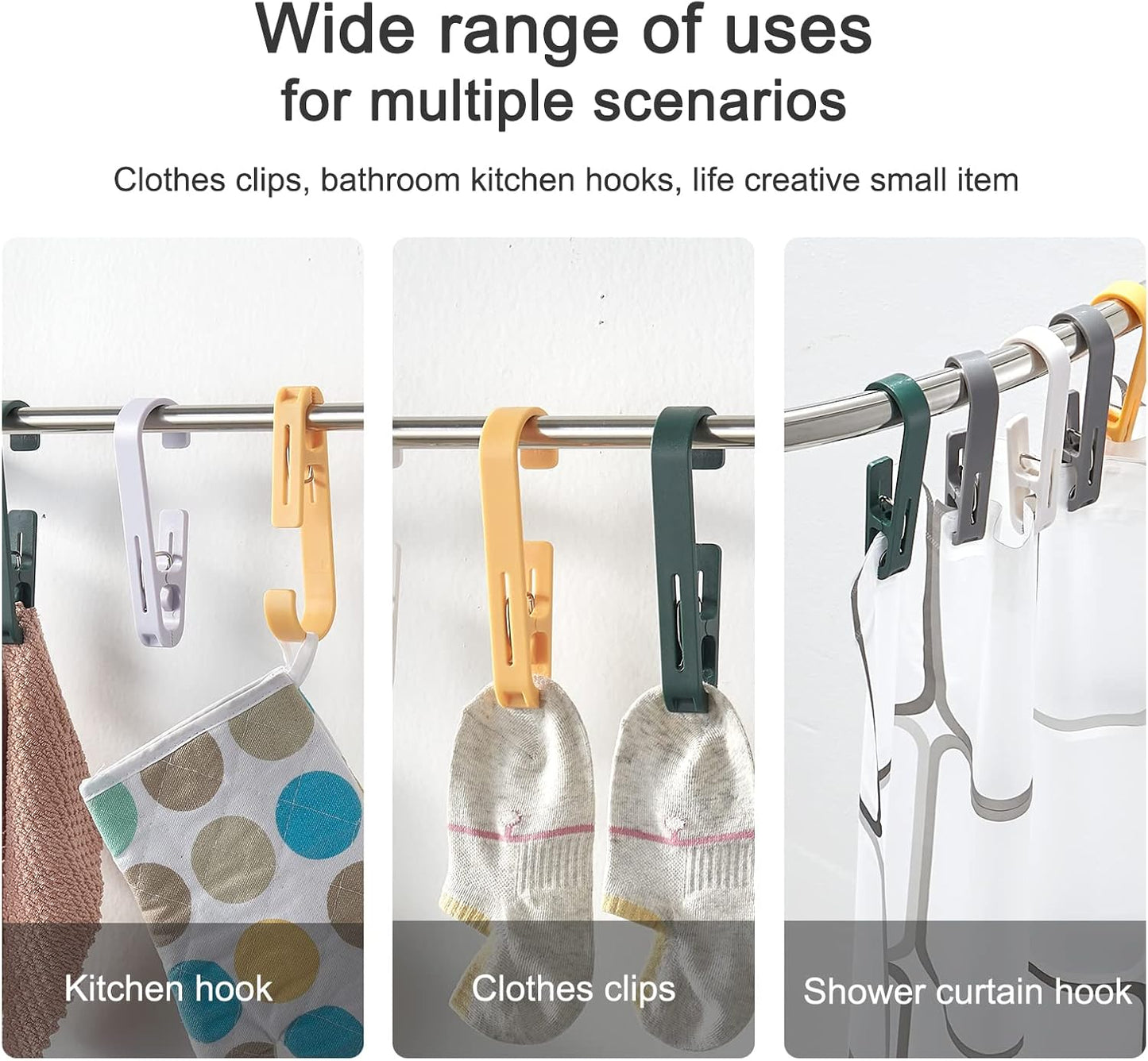 Large Clothes Pins Towel Clips, 8 Pcs Multipurpose Clothes Pins Hook, Strong Plastic Clothes Hanger. S Hook for Shower Curtain Laundry Clothes pins