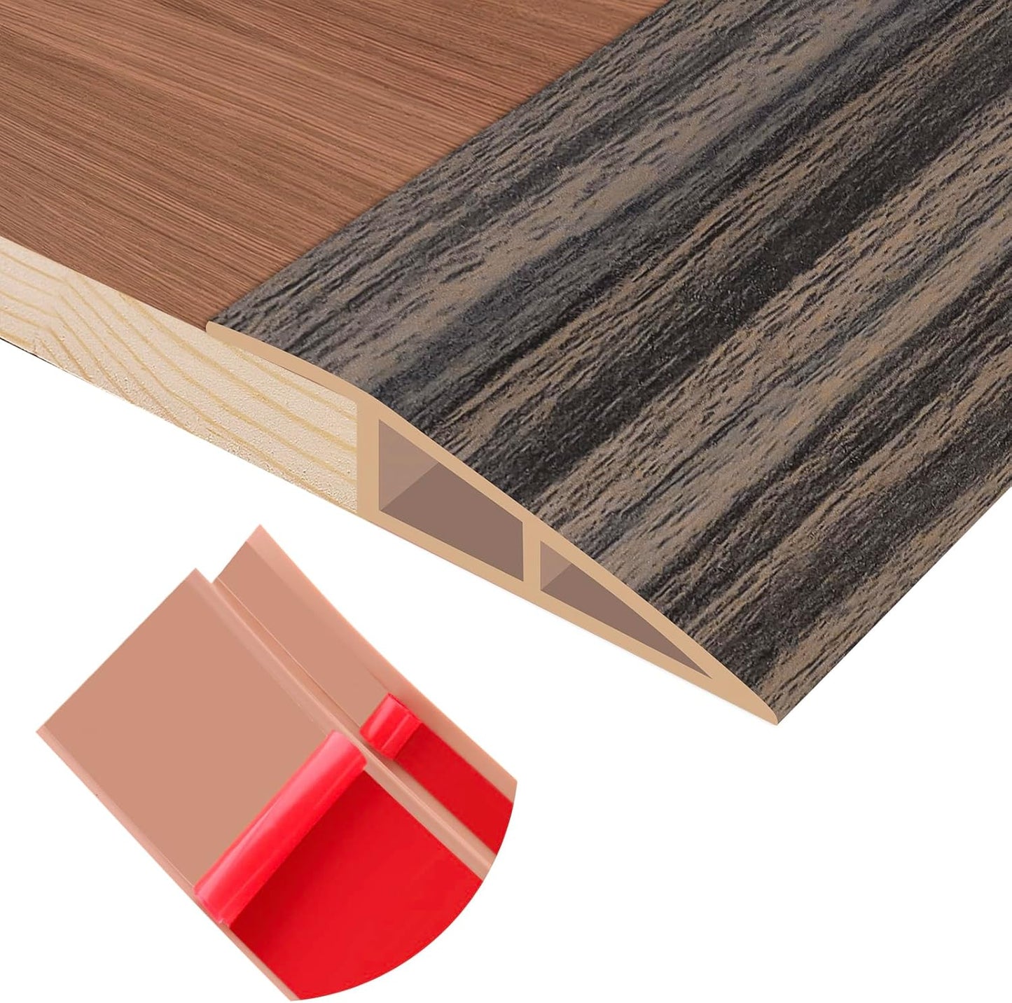 Floor Transition Strip Self Adhesive Vinyl Door Threshold for Doorways Carpet Edging Trim Overlap Edge Reducer for Laminate Floor, Carpet, Tile (Smoked Brown Wood Grain, 3/5" to 4/5", 3.3Ft)