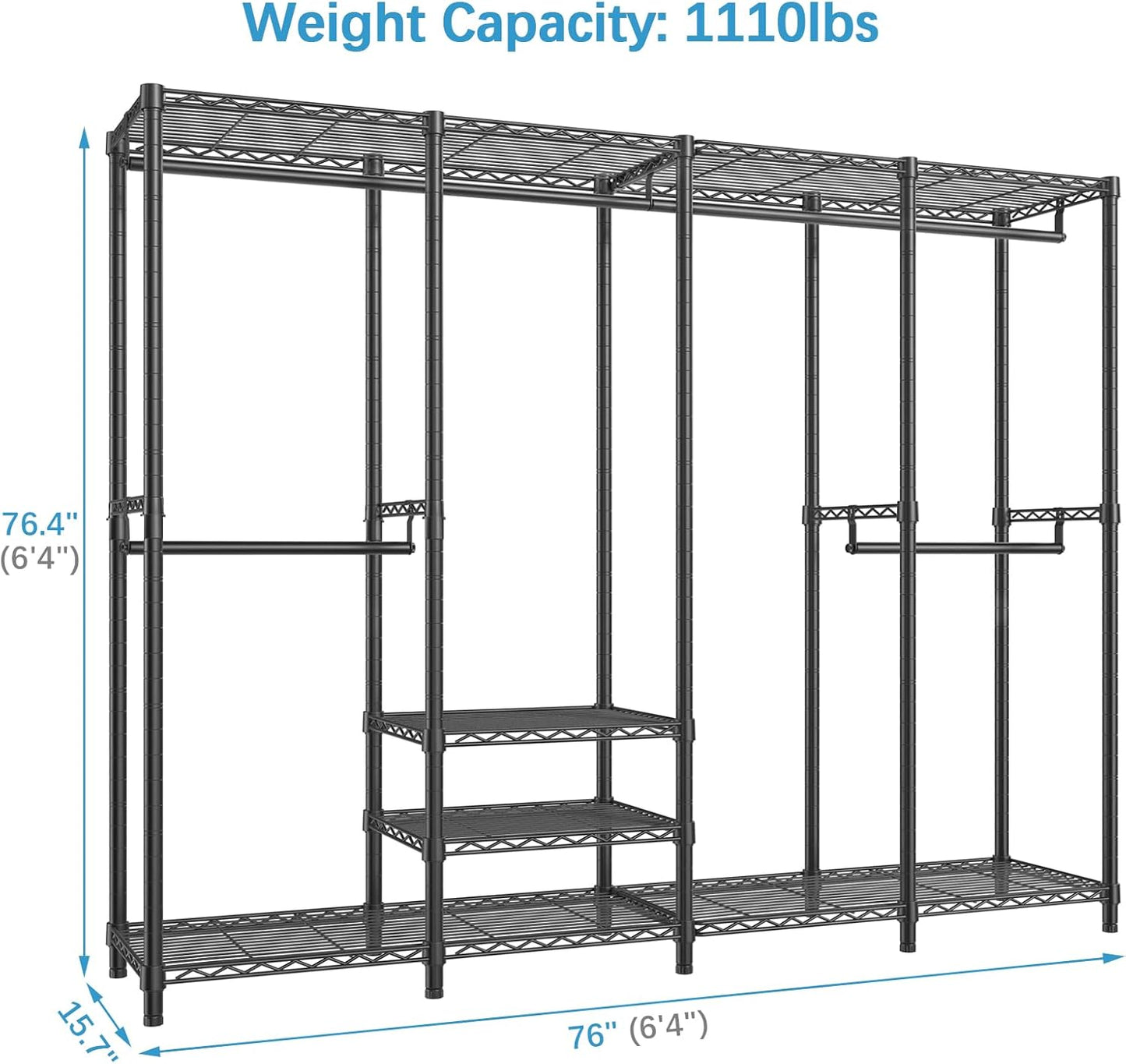 VIPEK V40 Wire Garment Rack Heavy Duty Clothes Rack for Hanging Clothes, Multi-Functional Bedroom Clothing Rack Freestanding Closet Wardrobe Rack, Max Load 1110lbs, Black