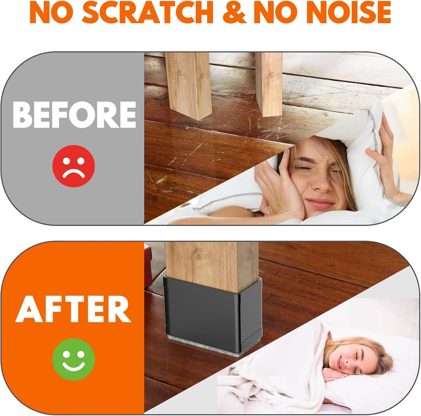 Rectangle Chair Leg Protectors for Hardwood Floors,16 PCS Silicone Covers to Protect Wood Tile Floors Felt Pads Furniture Leg Caps Reduce Noise. Easy to Move.(Black,1 x 1.25 Inch,Rectangular)