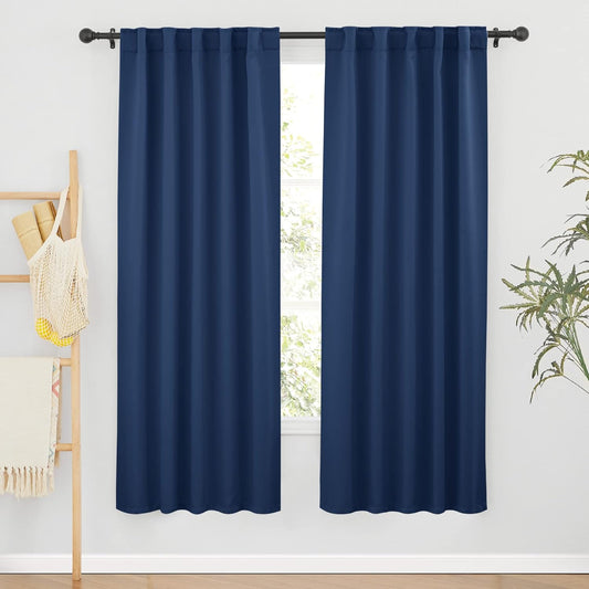 RYB HOME Blackout Curtains for Living Room, Back Tab & Rod Pocket Top Insulating Window Decor for Bedroom Dining Classroom Home Office, W 62 x L 72, Navy, 2 Panels