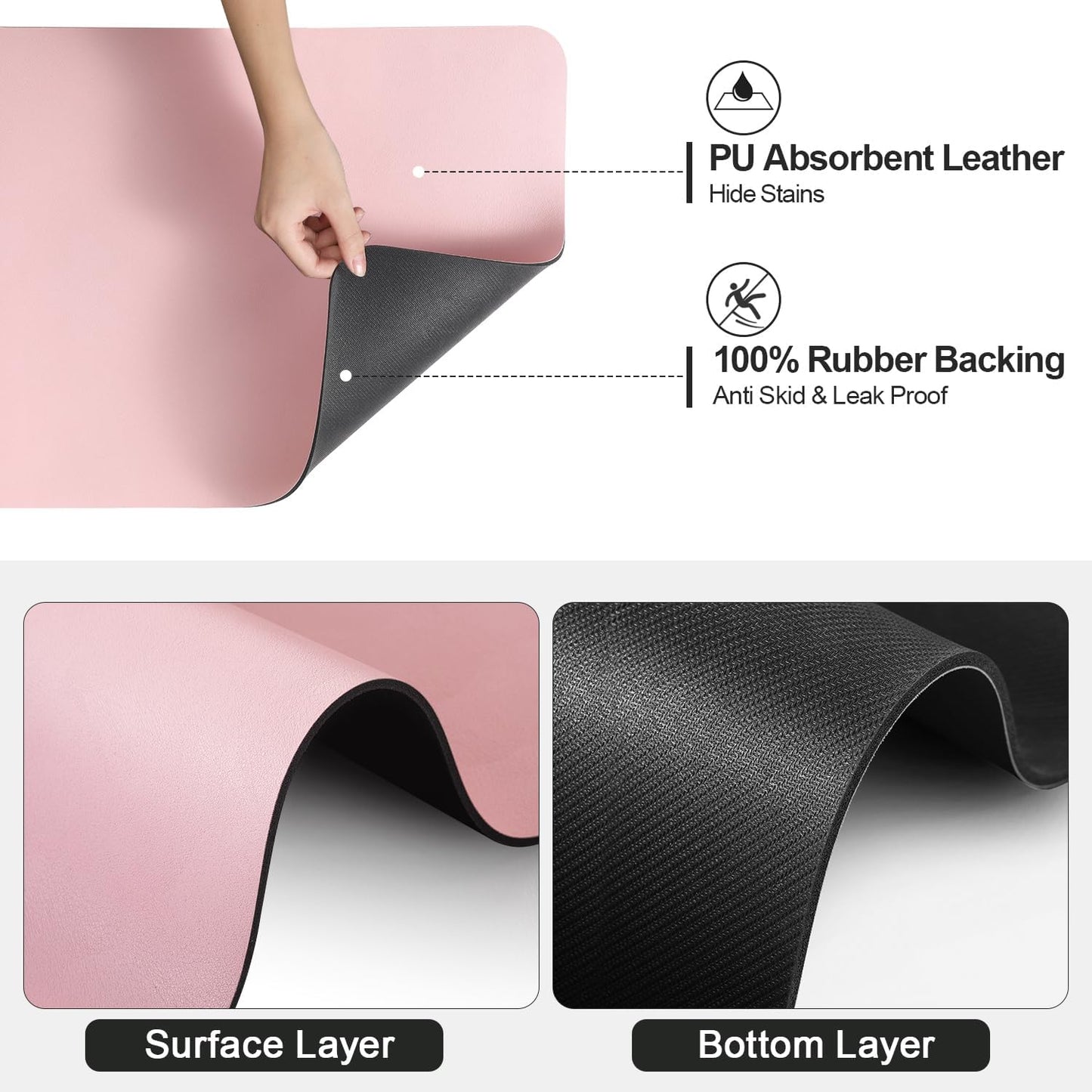 Dish Drying Mat for Kitchen Counter | Coffee Bar Mat for Countertops | Heat Resistant Drainer Mat with Non-slip Rubber Backed | Hide Stain Kitchen Absorbent Draining Mat | Pink 16"x20"