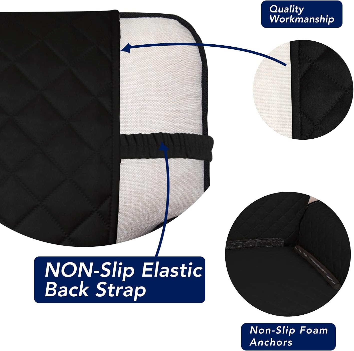 PureFit Reversible Quilted Sofa Cover, Water Resistant Slipcover Furniture Protector, Washable Couch Cover with Non Slip and Elastic Straps for Kids, Pets (Oversized Sofa, Black/Black)