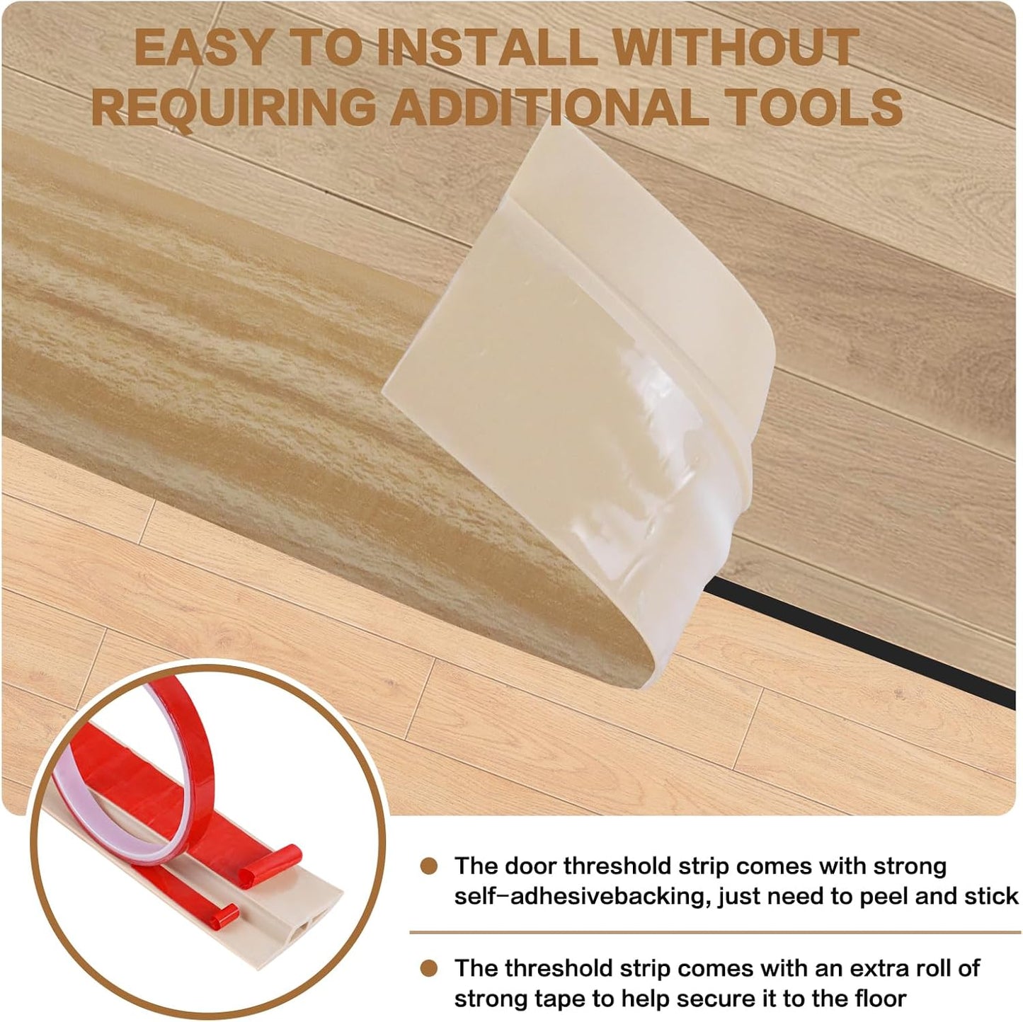Floor Transition Strip Vinyl Door Threshold Ramp Self Adhesive Carpet Edging Strip Doorway Edge Trim, Overlap Edge Reducer for Laminate Carpet, Floor, Tile (Light Yellow Grain, 1/5" to 2/5", 3.3Ft)