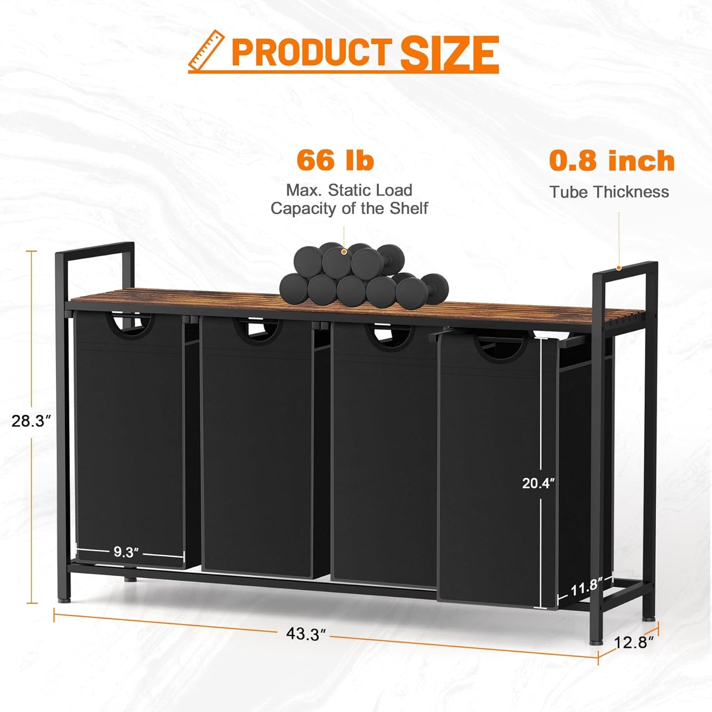 Laundry Hamper, Laundry Sorter with 4 Pull-Out Removable Oxford Fabric Bags Cloth Laundry Basket 4 x 10 Gallons (Black and Rustic Brown)