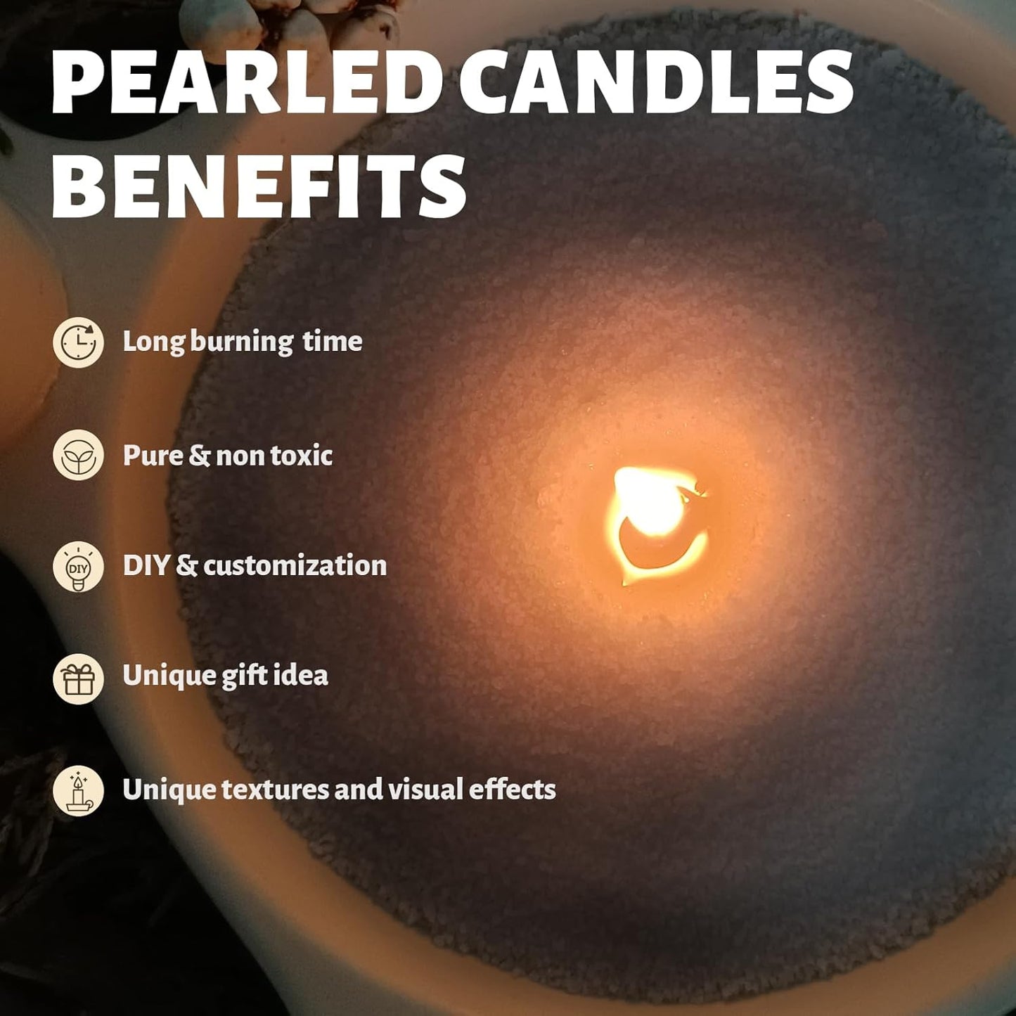Unscented Black Pearled Candle 18oz Luxury Sand Candle Granulated Wax - 30 Cotton Wicks – Wax for Candle Making Decorative Candles Smooth and Clean Burning Lasts up to 120 Hours