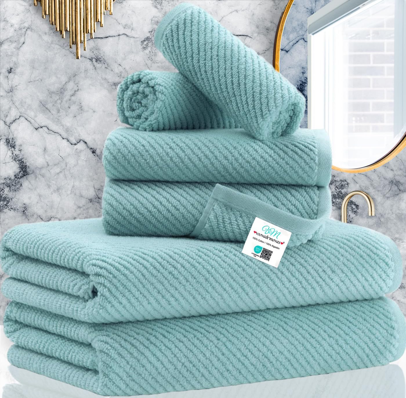 Towels for Bathroom - 100% Cotton | Lightweight | Thick | Soft, Quick Dry Towels, Bath Towel Set of 6 Large, 2 Bath 30"x56", 2 Hand 18"x28", 2 Washcloths 13"x13", Luxury Shower Towel Set, Aqua Teal