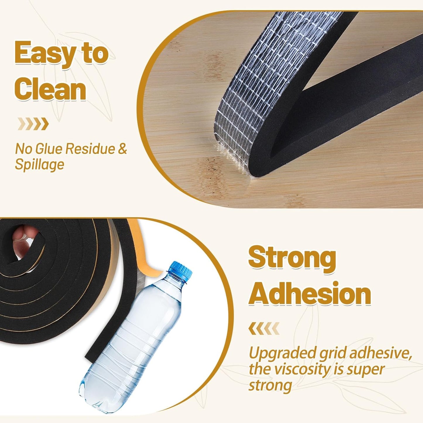 Weather Stripping Self Adhesive 1 in x 1/4 in, Weatherproof Foam Insulation Tapes Soundproof, High Density Seal Strips for Door Window, Easy Cut to Size, 2 Rolls Total 33Ft