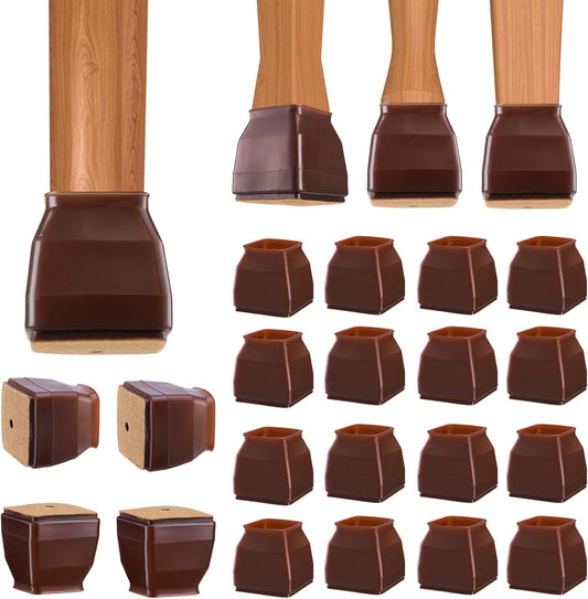 BALEINE 16 Pack Silicone Chair Leg Floor Protectors, Stool Leg Protectors Cap, Non-Slip Chair Leg Caps for Hardwood Floors (Brown & Large (Square), 16 Pack)