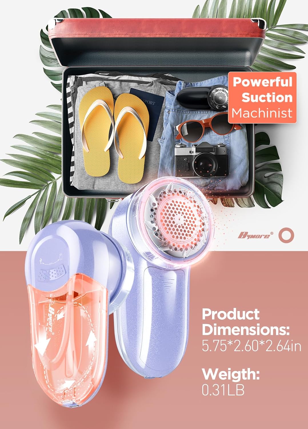 Bymore Fabric Shaver, Lint Remover, Lint Shaver Defuzzer Sweater Shaver for Clothes and Furniture AC Adapter or Battery Operated Pill Fuzz Remover-Light Purple