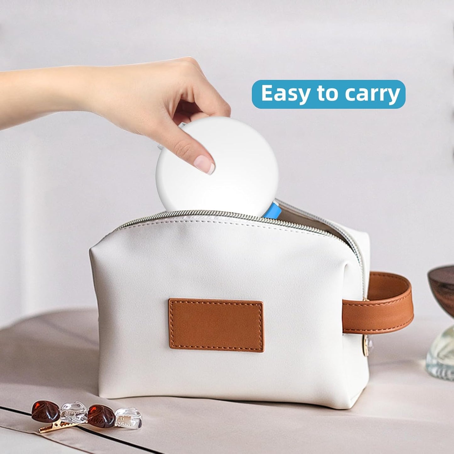 BVN Leak-Proof Denture Bath Cup for Travel, Denture Cup for Soak Dentures, Retainer Cleaning Case with Strainer (White + Blue)