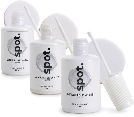 spot. Touch-Up Paint | Matte Finish for Cabinets, Walls, Doors & Furniture | Multi-Tone White Repair Kit | Quick-Dry, Self-Priming, Low-Odor, Eco-Friendly | No-Sanding or Primer Needed | 3 Pack