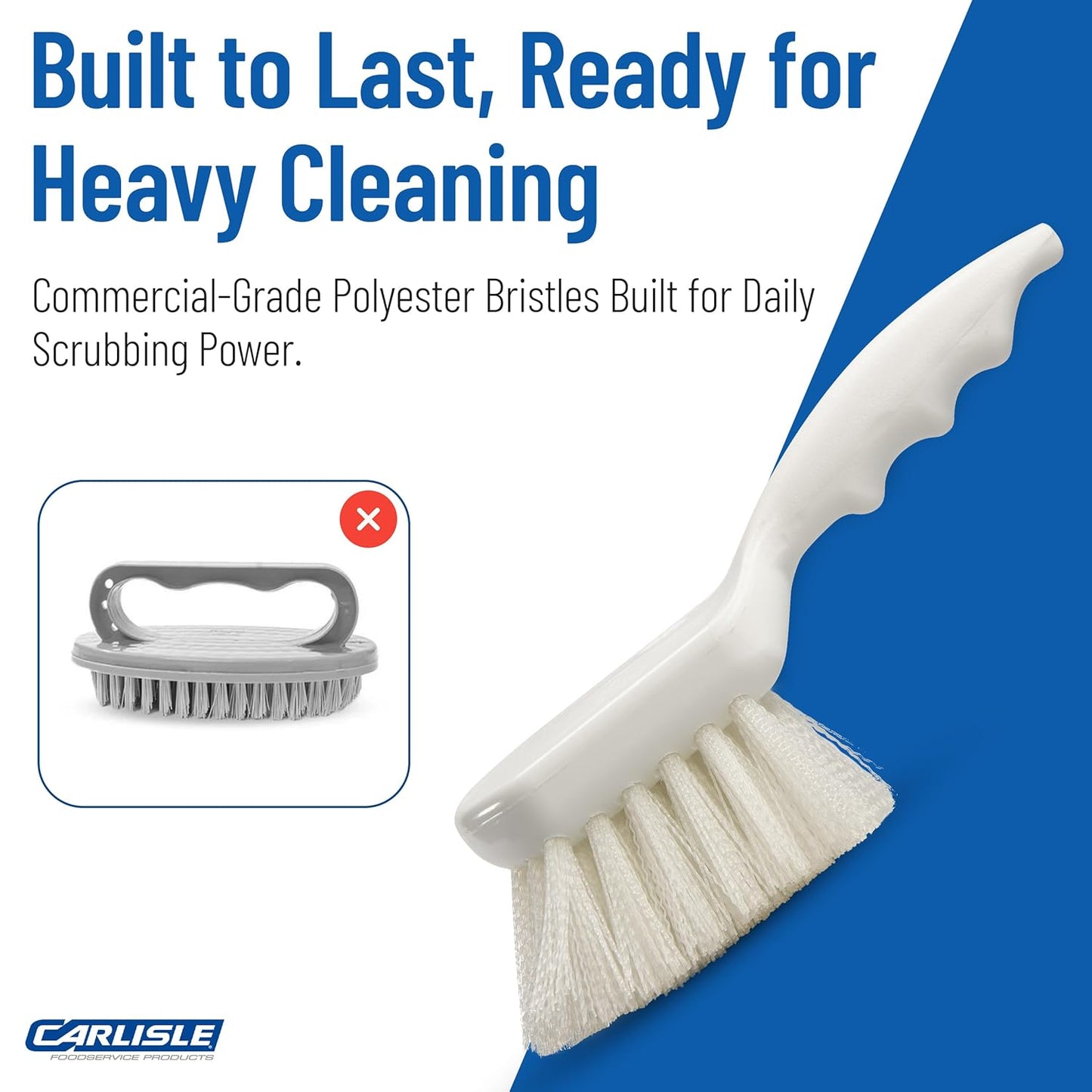 SPARTA 3662000 Flo-Pac Plastic Handle Utility Scrub Brush, Nylon Bristles, 2" Bristle Trim, 8" Length, White, 1 Count (Pack of 1)