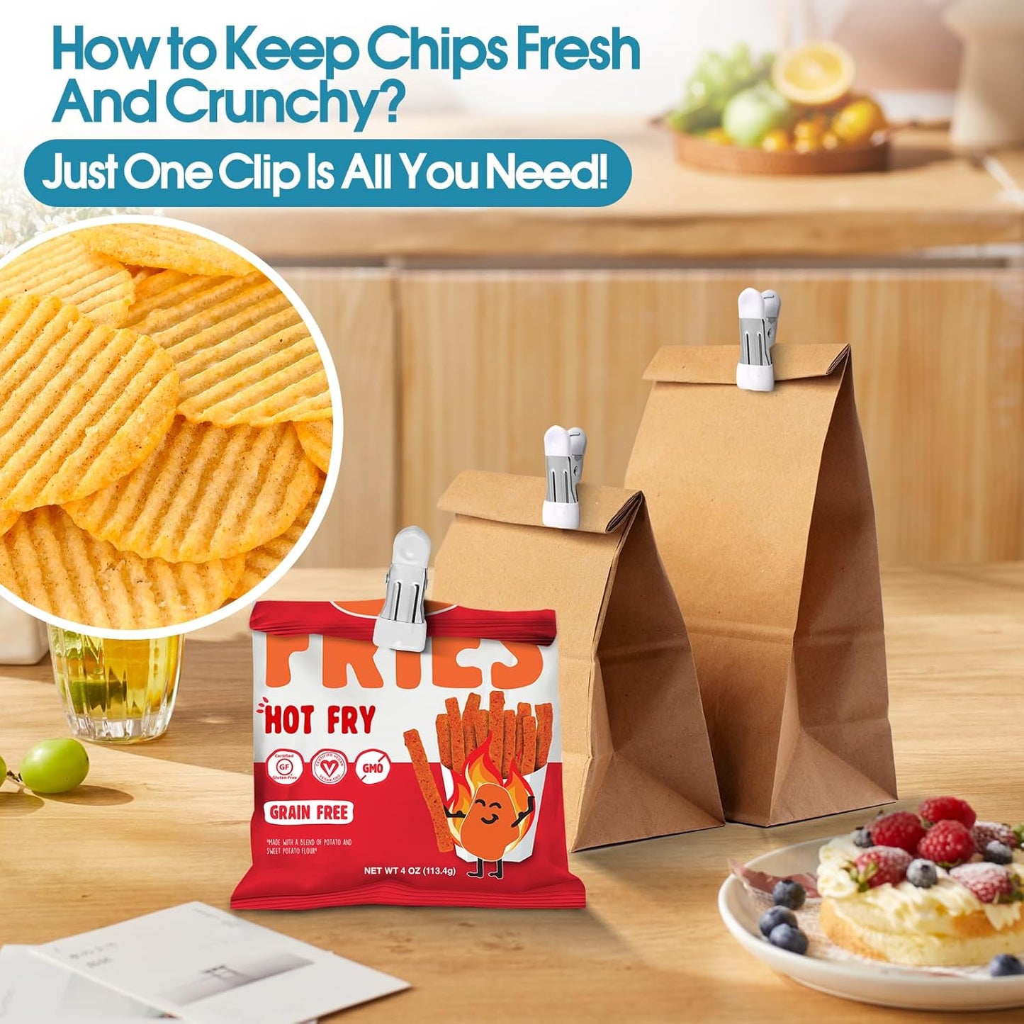 Clothes Pins Heavy Duty 30 Pack - 2.17 Inch Metal Chip Clips, Clothespins for Photo Drying Clothesline Laundry Sock, Bag Clips for Food Kitchen Stainless Steel with Rubber, White