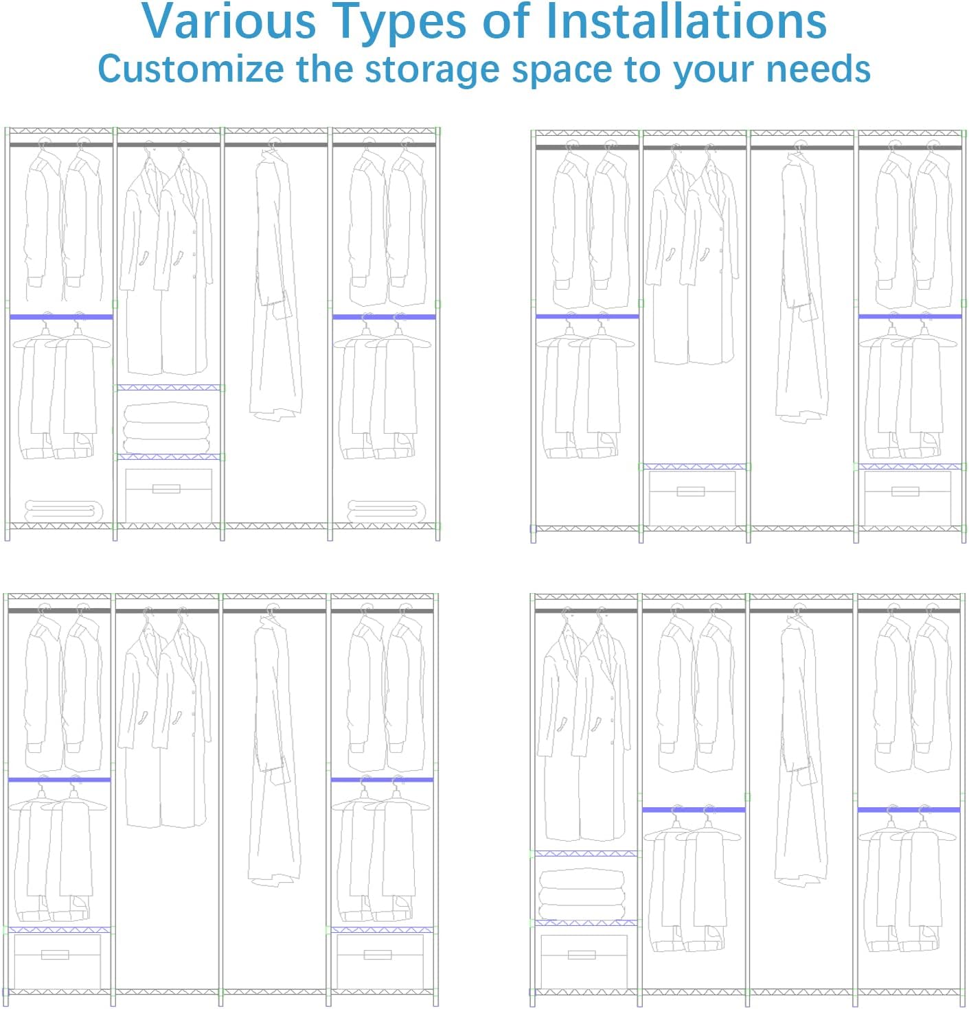 VIPEK V40 Medium Garment Rack Heavy Duty Clothes Rack for Hanging Clothes, Multi-Functional Bedroom Clothing Racks Freestanding Closet Portable Closet Wardrobe, Max Load 900lbs, Black