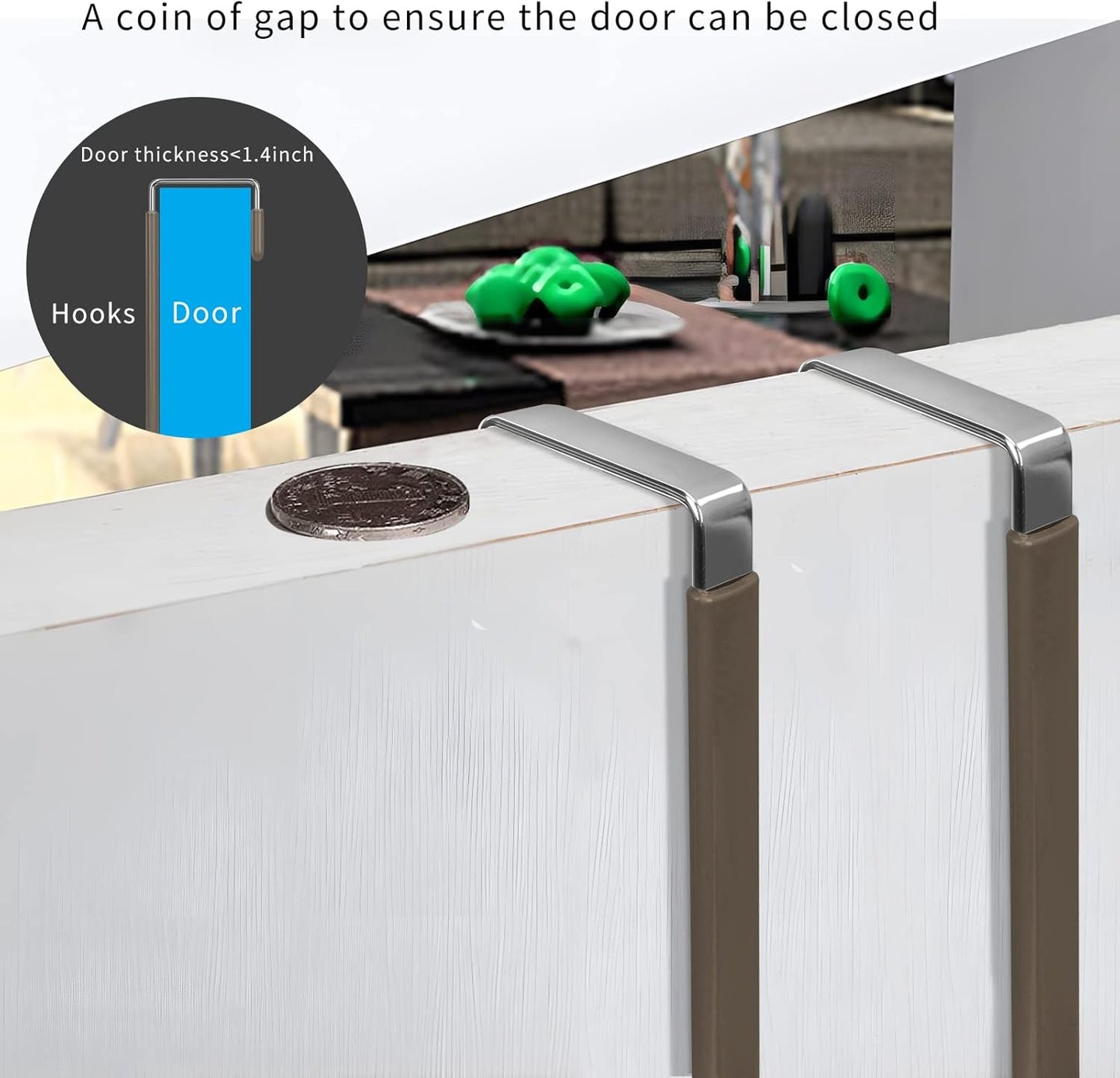 FYY Over The Door Hooks, 4 Pack Door Hangers Hooks with Rubber Prevent Scratches Heavy Duty Organizer Hooks for Living Room, Bathroom, Bedroom Hanging Clothes, Towels, Hats, Coats, Bags Brown