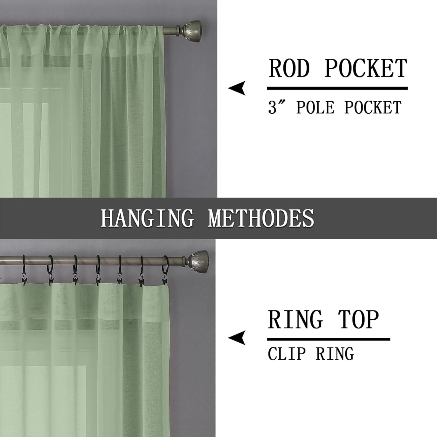 Tollpiz Short Sheer Curtains Linen Textured Living Room Curtain Sheers Light Filtering Rod Pocket Voile Curtains for Bedroom, 42 x 45 inches Long, Sage Green, Set of 2 Panels