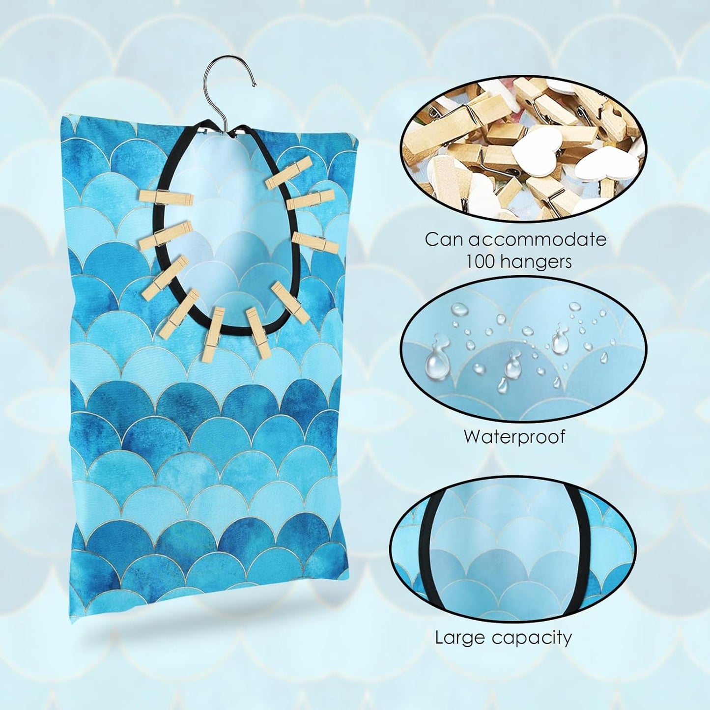 2 Pcs Summer Clothes Pin Bag Mermaids Clothespin Bag Holder Clothespin Holder 15 X 11 Inch Clothes Pin Hanging Bag Clothespin Bag for Clothesline Outdoor Outside Wardrobe and Laundry Room