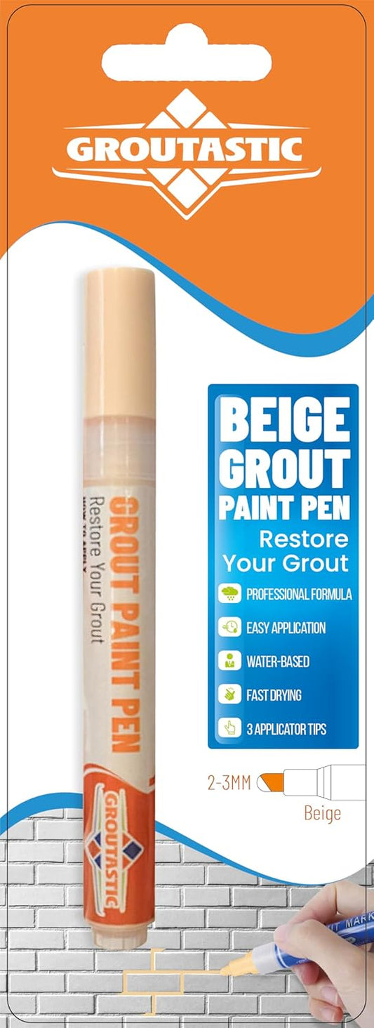 Grout Pen Light Beige – Tile Grout Colorant & Sealer Pen for Bathroom, Kitchen & Shower – Water-Based, Low Odor, Quick Dry, Easy DIY Grout Repair & Touch Ups