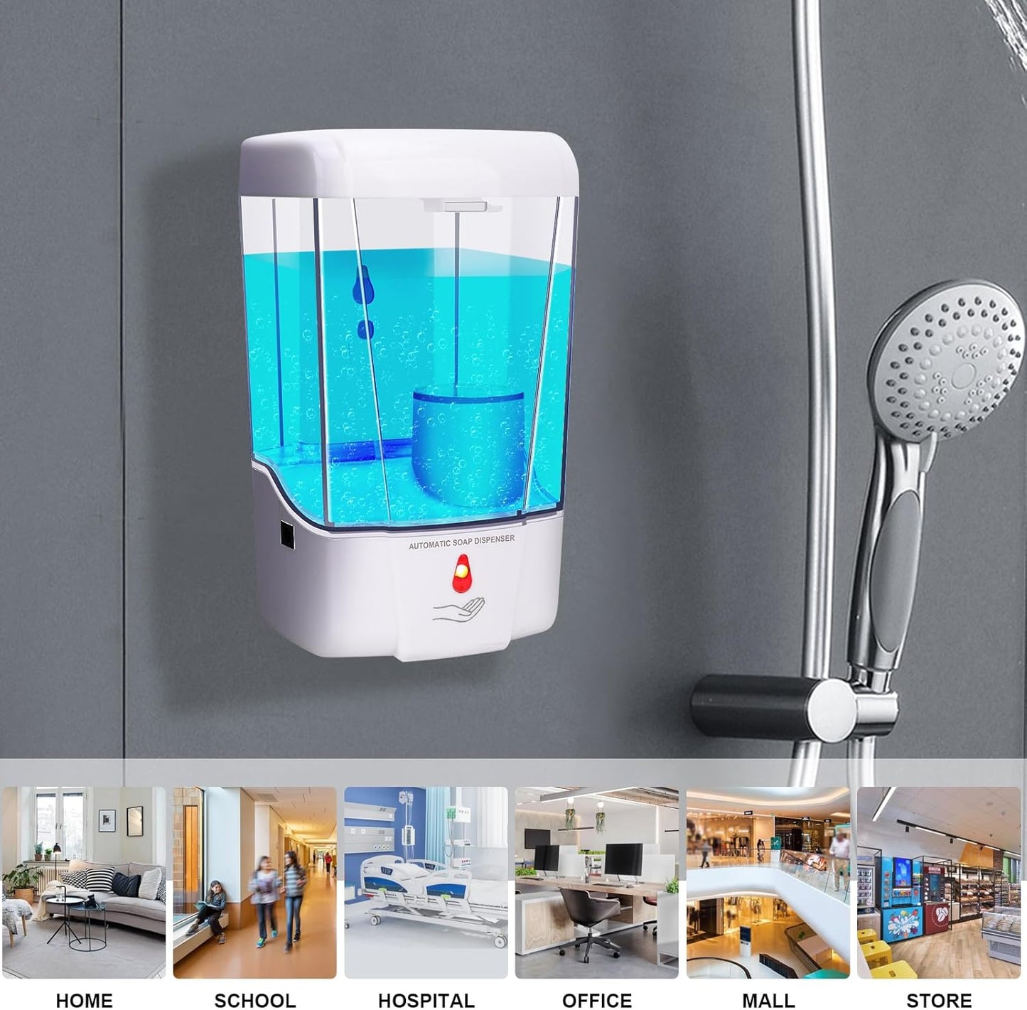 Automatic Soap Dispenser Wall Mounted: 700ml/23.7oz Commercial Hand Soap Dispenser Wall Mount, Touchless Electric Sensor Pump for Home Kitchen Bathroom Offices Hotel Commercial Restaurant