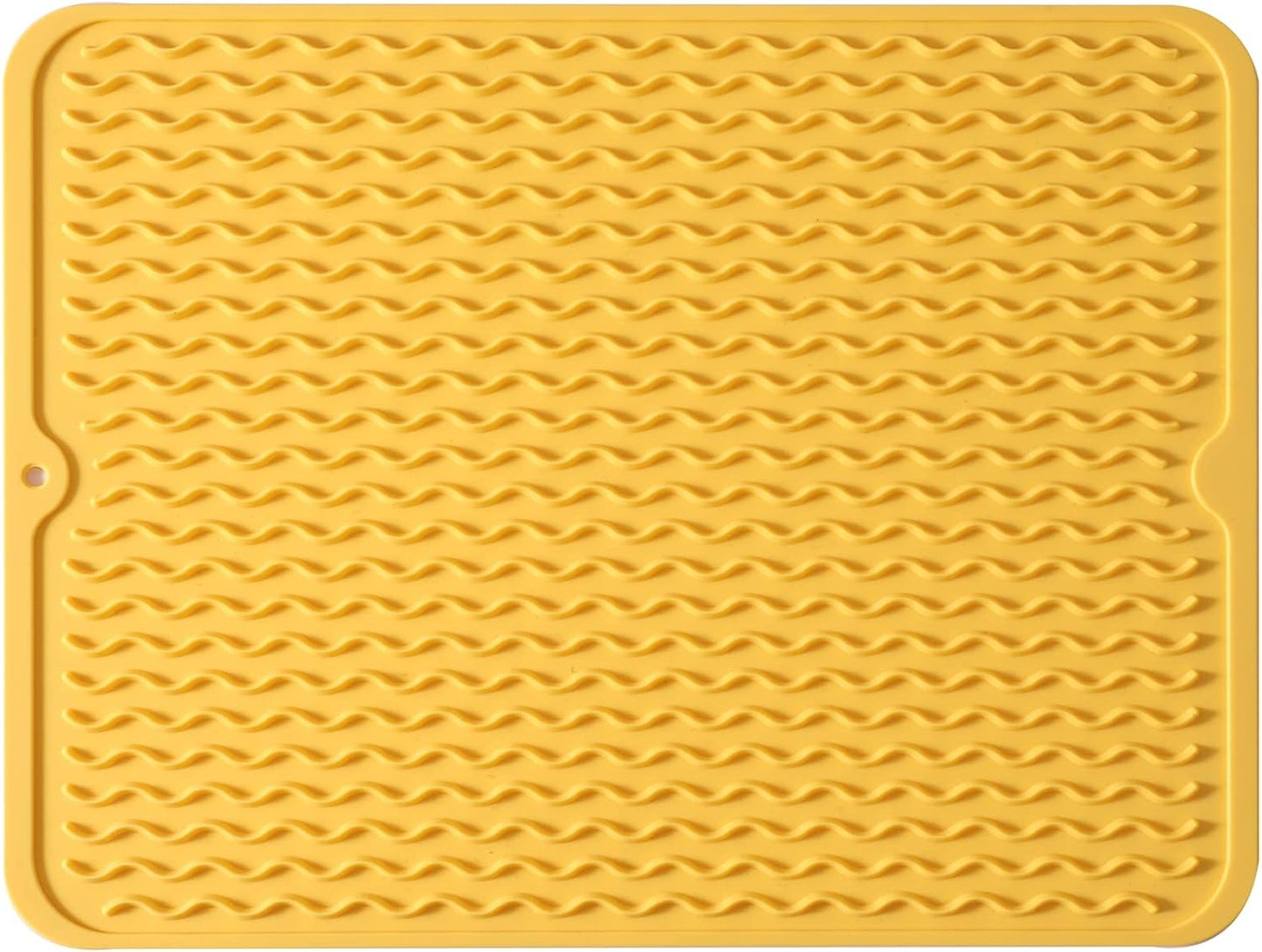 Silicone Dish Drying Mat for Multiple Usage,Easy clean,Eco-friendly,Heat-resistant Silicone Mat for Kitchen Counter or Sink,Refrigerator or drawer liner Yellow L 16 inches x 12 inches