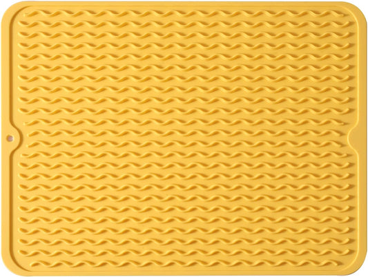 Silicone Dish Drying Mat for Multiple Usage,Easy clean,Eco-friendly,Heat-resistant Silicone Mat for Kitchen Counter or Sink,Refrigerator or drawer liner Yellow L 16 inches x 12 inches