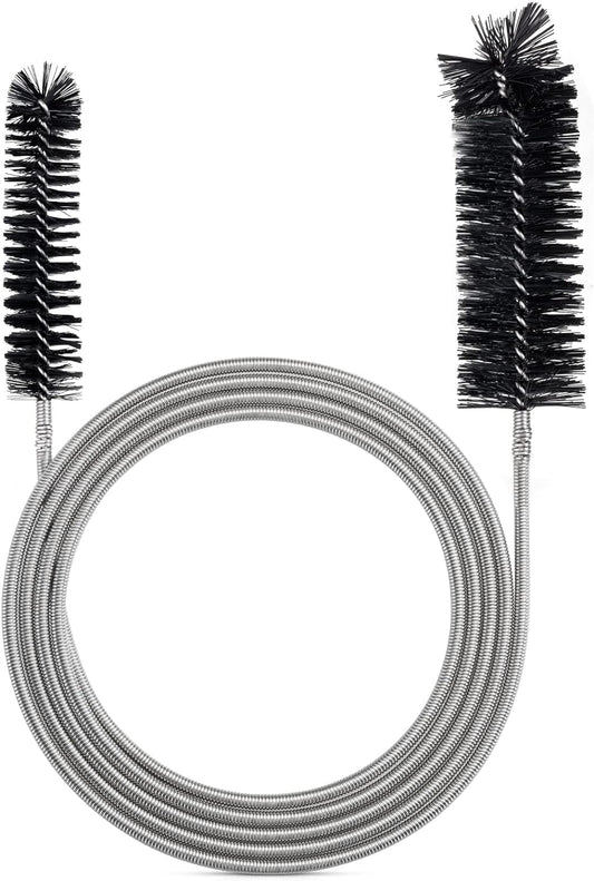 Extra-Thick Drain Brush with Stronger Spring - 67-Inch Flexible Pipe Cleaning Tool - Dual Bristle Heads - Ideal for Curved Pipes and Slim Holes – Black