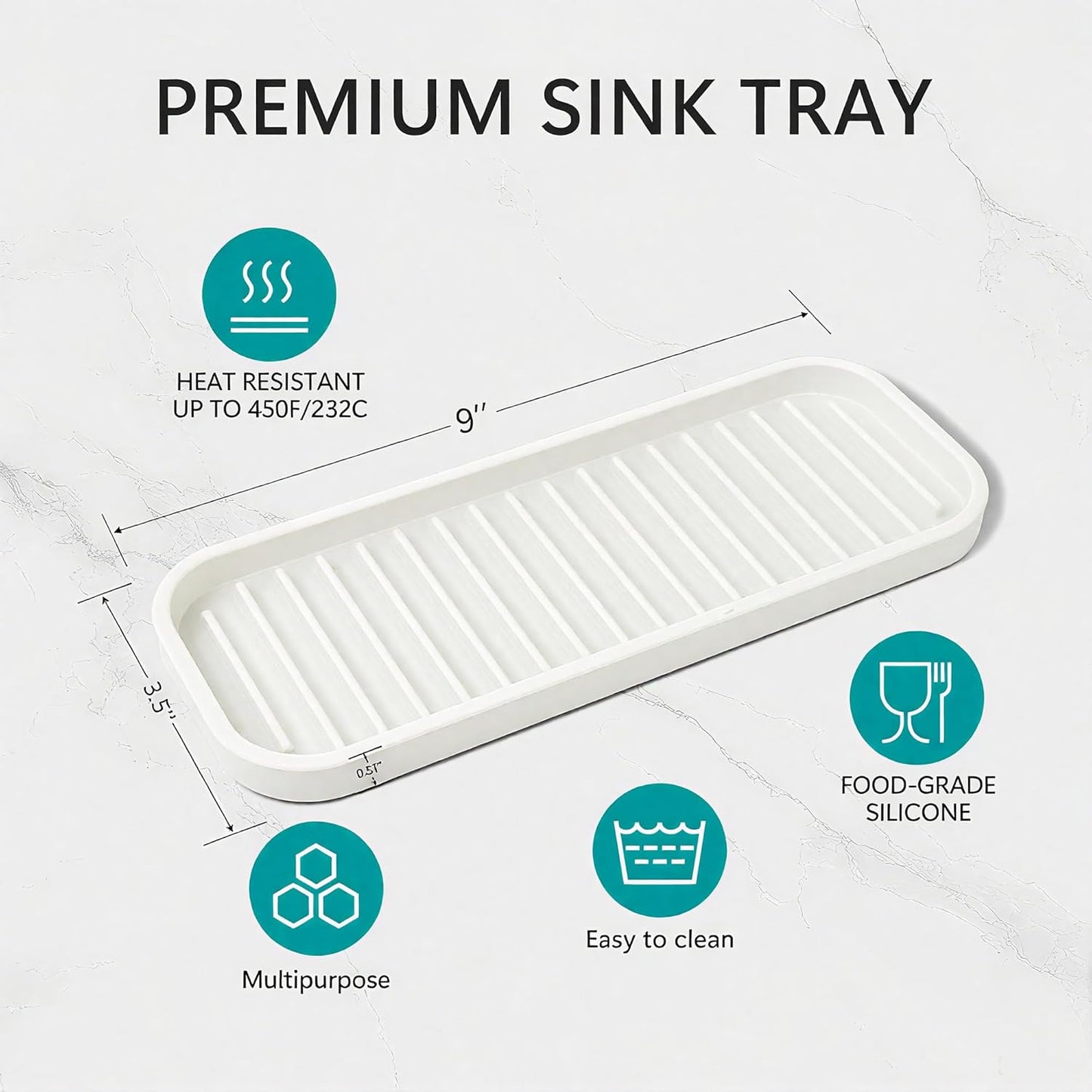 Mofason Silicone Sponge Holder, Tray for Soap and Sponge, Kitchen Sink Tray, Accessories to Help You Clean Kitchen Sink Sponge Rack（White, 2 Pack）