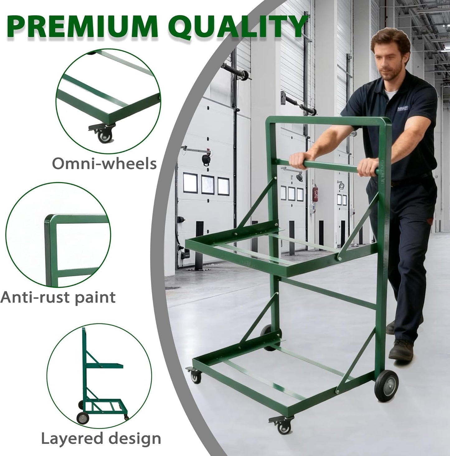 Recycling Cart,2-Tier Recycle Bin Cart with Wheels,Holds up to 140 Lbs,Rolling Utility Organizer for Garbage Sorting,Warehouse and Garage (Green)