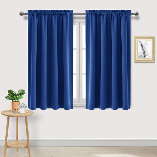 DWCN Blackout Curtains Room Darkening Thermal Insulated Bedroom Curtains Window Curtain Panels, 52 x 45 inches Long, Set of 2 Classic Blue Rod Pocket Drapes
