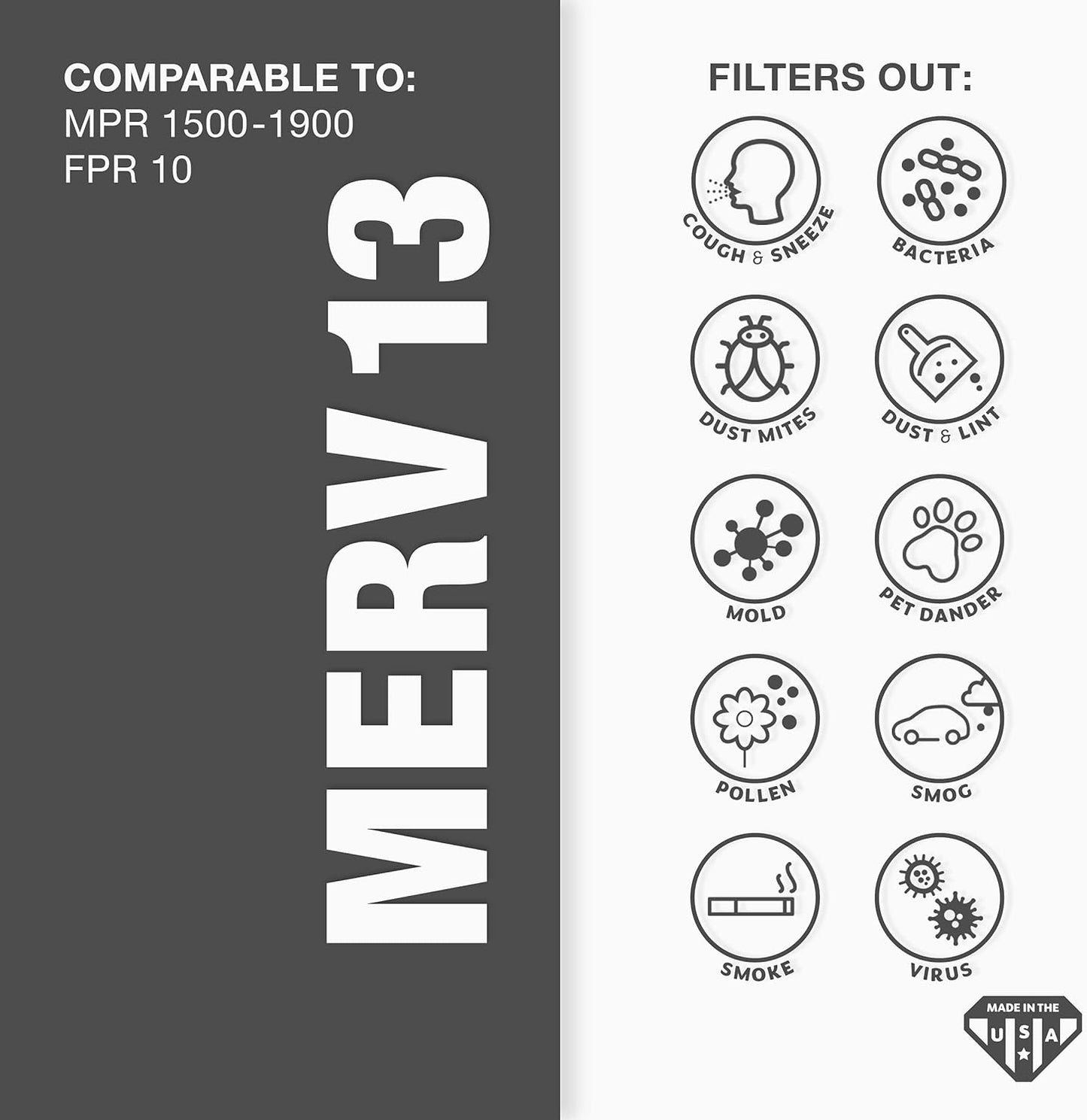Aerostar 12x18x1 MERV 13-6 Count - Pleated Furnace & Air Conditioner Filters - Removes Bacteria, Dust, Cold & Flu Germs, Lint, Mold, Pet Dander, Allergy-Causing Pollen, Smog, Smoke & Viruses