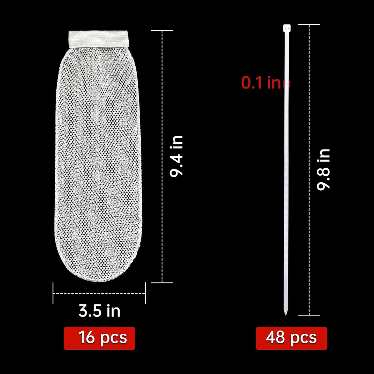 64-Piece Lint Trap and Cable Ties Set for Washing Machine, Includes 16 Nylon Mesh Lint Traps and 48 Cable Ties, Easy and Effective Lint Filtration (White)