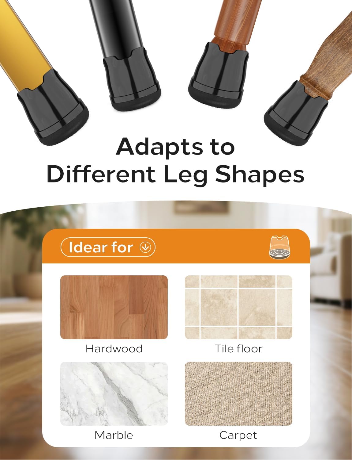 Upgrade 24 PCS Silicone & Felt Chair Leg Floor Protectors for Hardwood Floors - Furniture Pads, Chair Leg Covers/Cups - No Noise & Scratch-Proof - Round M (Fits 1"-1 3/16" / 26-30mm), Black