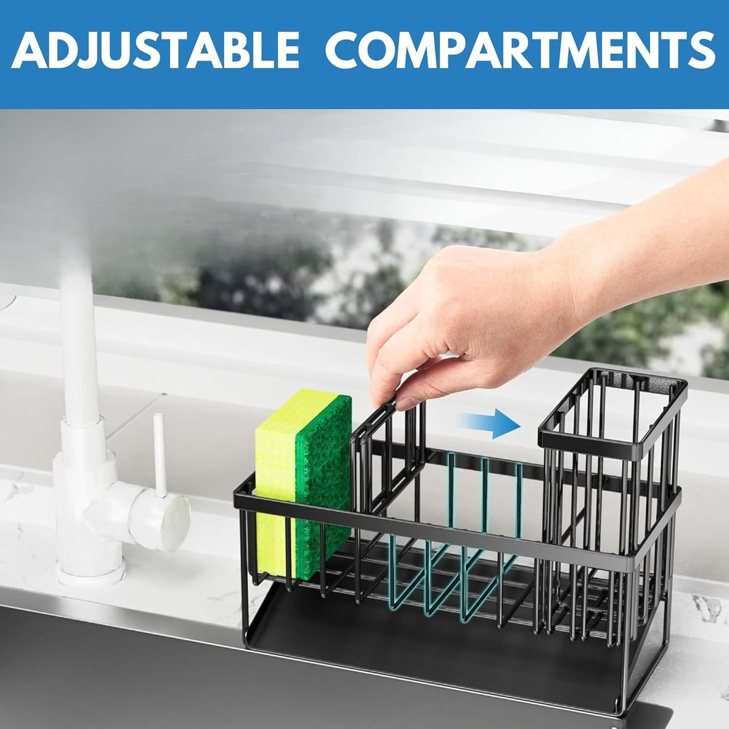 USTECH Kitchen Sink Organizer, Sponge Holder, Countertop Organizer, Brush Holder, Sink Accessories