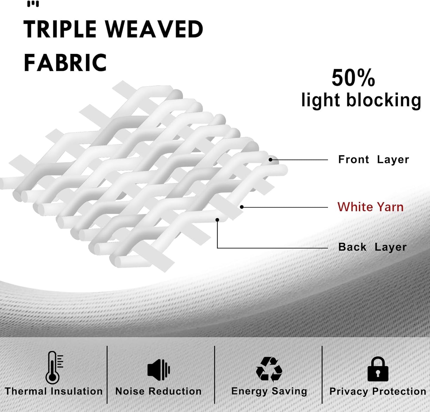 DWCN White Curtains for Living Room Thermal Insulated, 50% Light Blocking Curtains for Bedroom, Dining Room Window, W 38x L 63 Inch, Set of 2 Rod Pocket Curtain Panels