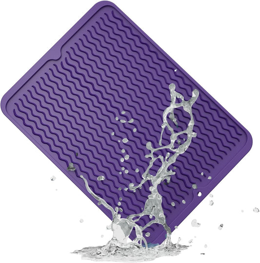 ZLR Silicone Dish Drying Mat for Kitchen Counter, Eco-Friendly Fast Dry Dish Mat, Easy Clean Multi Usage Drying Matt, Heat Resistant Trivet, 12" x 16" Large, Meadow Violet