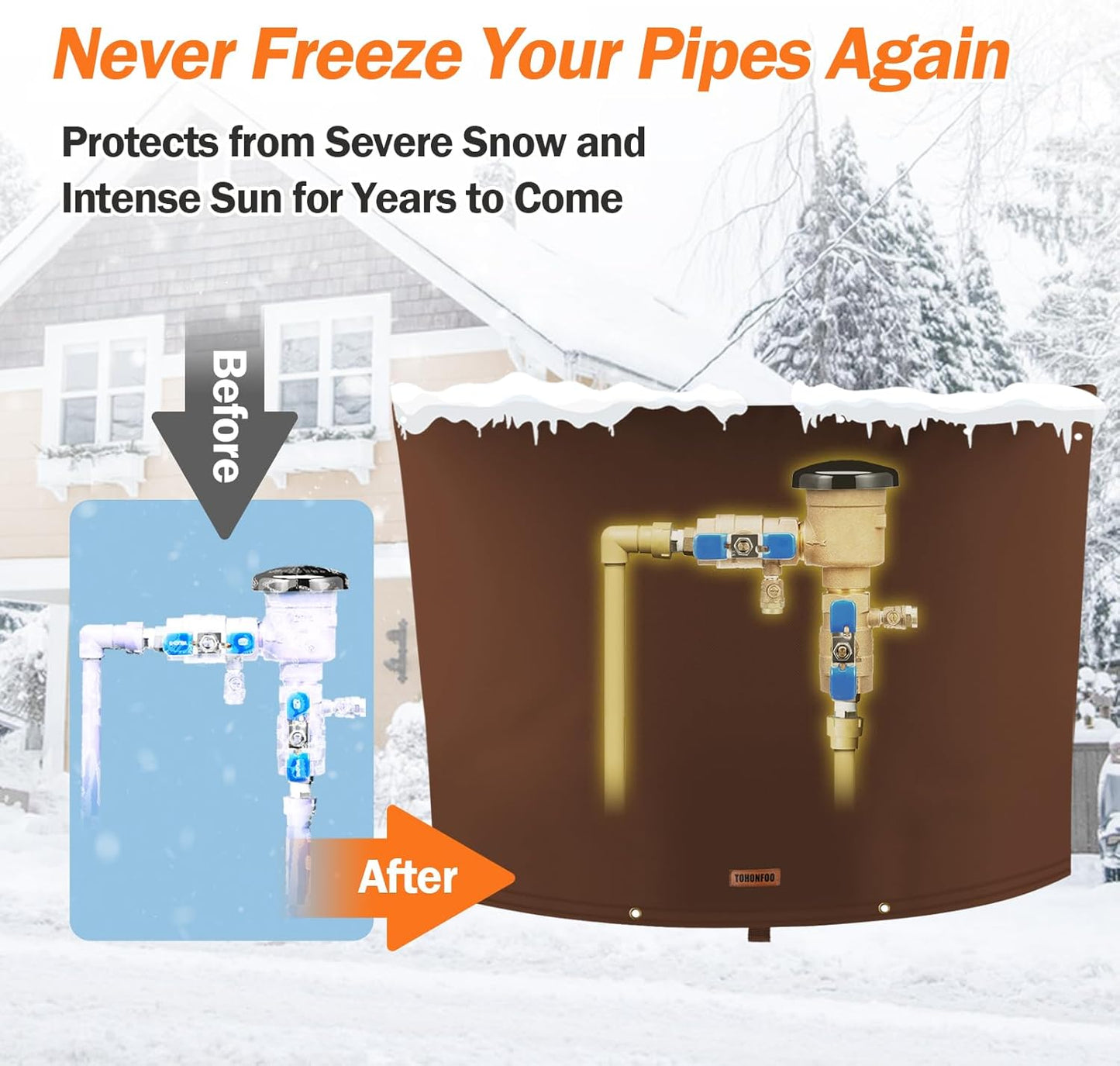 TOHONFOO Backflow Preventer Pipe Insulation Cover (5°F) - Irrigation Sprinkler Valve Insulated Pouch - Water Well Pump Cover - Sturdy 5 Layers for Winter Freeze Protection, 38" W x 24" H, Brown