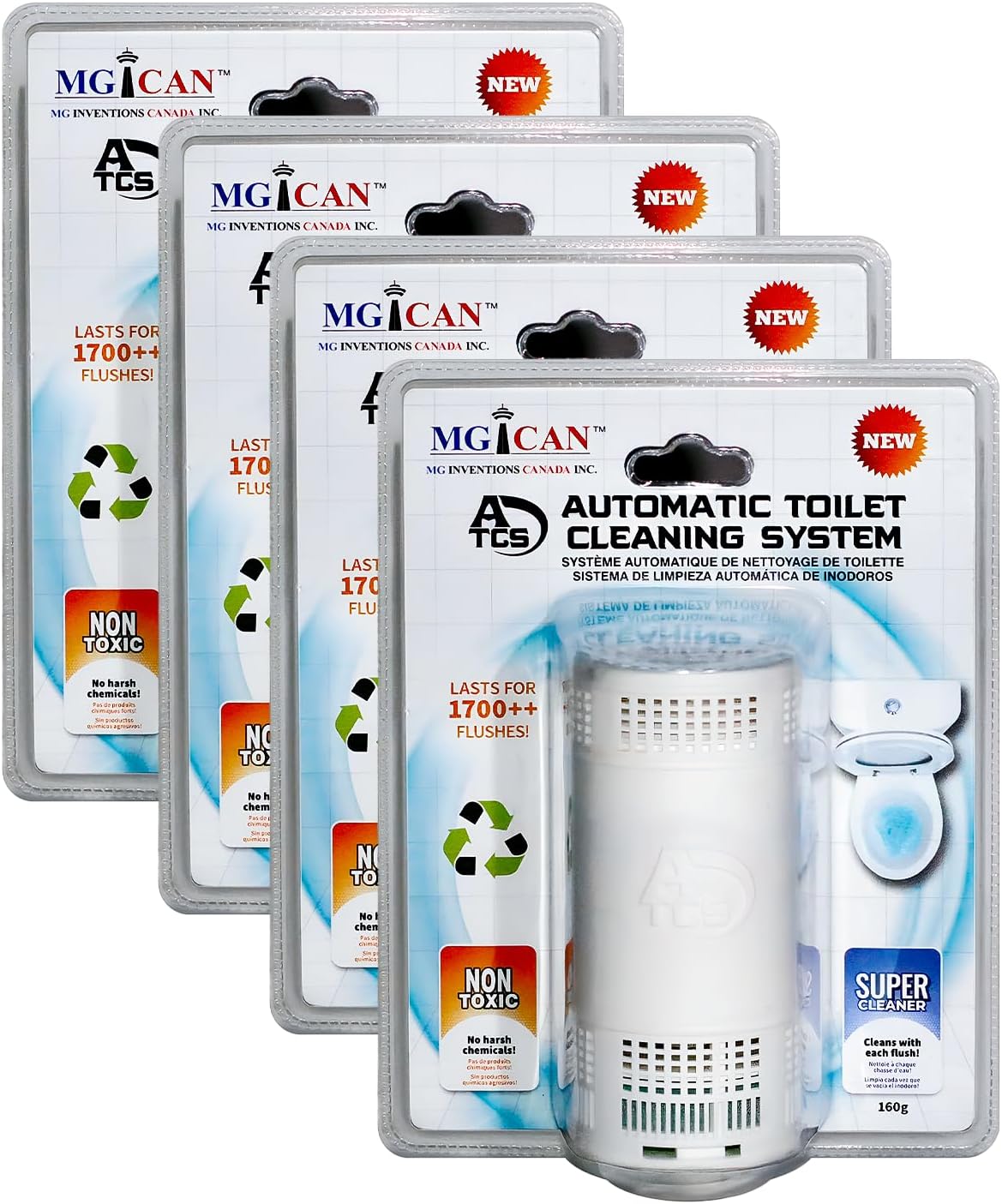 MGICAN Patented Automatic Toilet Cleaning System(ATCS) | Non-Toxic | Bleach Free & Long-Lasting | In Tank Toilet Bowl Cleaner | Cleans & Removes Stains in Every Flush| UL-Certified, 4 Pack
