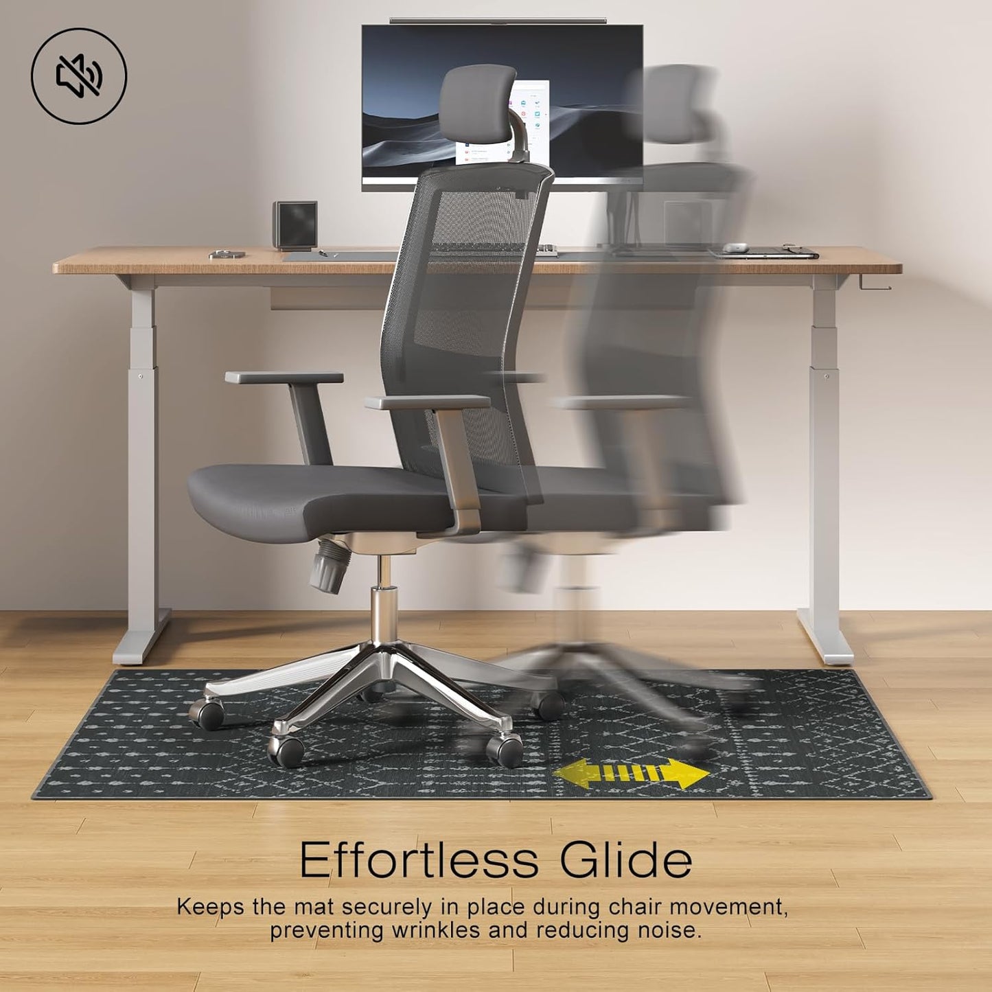 Office Chair Mat for Hardwood & Tile Floors, 48" x 36" Desk Chair Mat, Non-Slip Floor Protector for Rolling Chairs, Machine Washable Area Rug for Home Office, Black