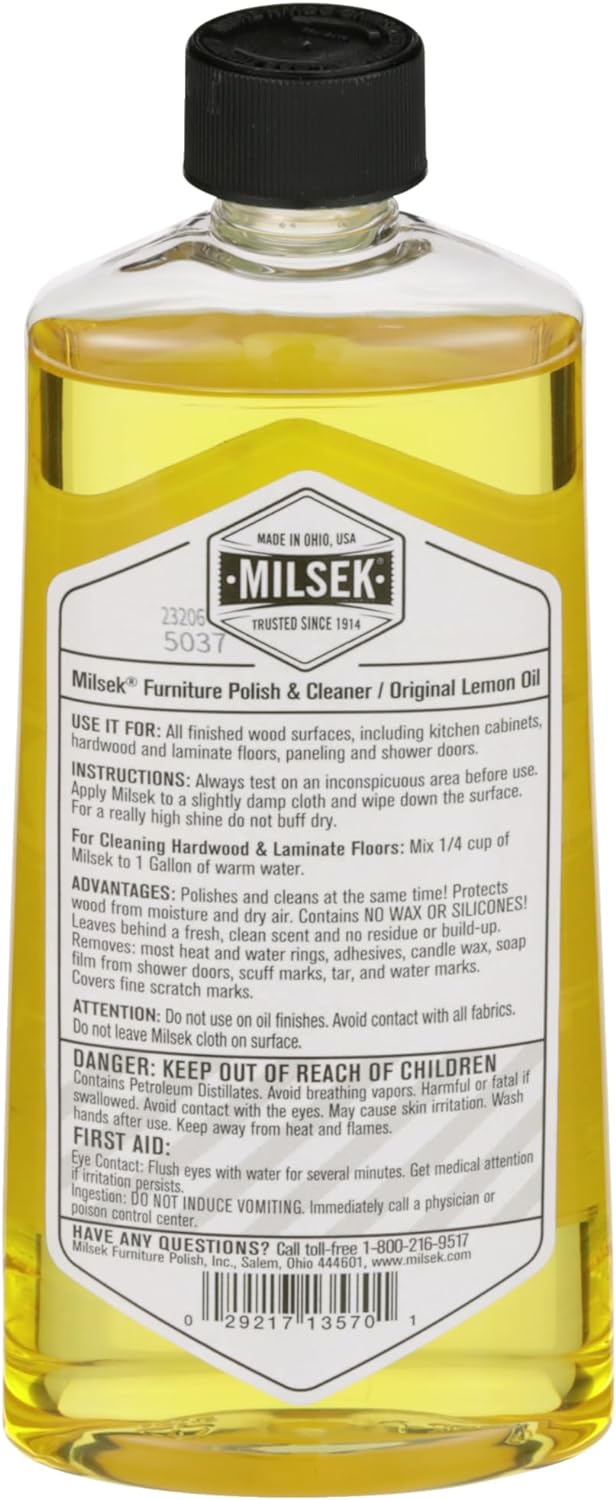 Milsek Furniture Polish and Wood Cleaner with Lemon Oil - Multipurpose Solution for Home Improvement from Hardwood Floors to Kitchen Cabinets - 12 Fl Oz (Pack of 4)