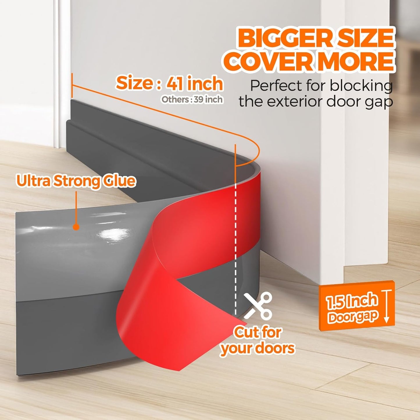 Holikme Weather Stripping 41 inch Door Draft Stopper Under Door Draft Blocker Doors Sweep Noise Stopper Noise Stopper Strong Adhesive Grey