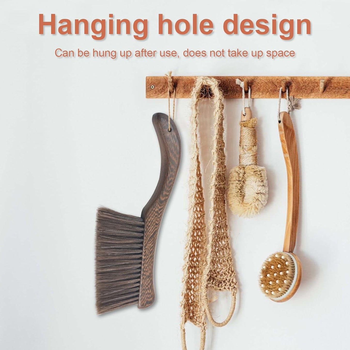 Hand Broom Brush, Wooden Handle Soft Bristle Cleaning Dust Brush,Bench Brushes with Bristlesfor Furniture, Bed, Car, Bench, Crevice Cleans, Sofa, Fireplace, Clothes（Curved Handle）