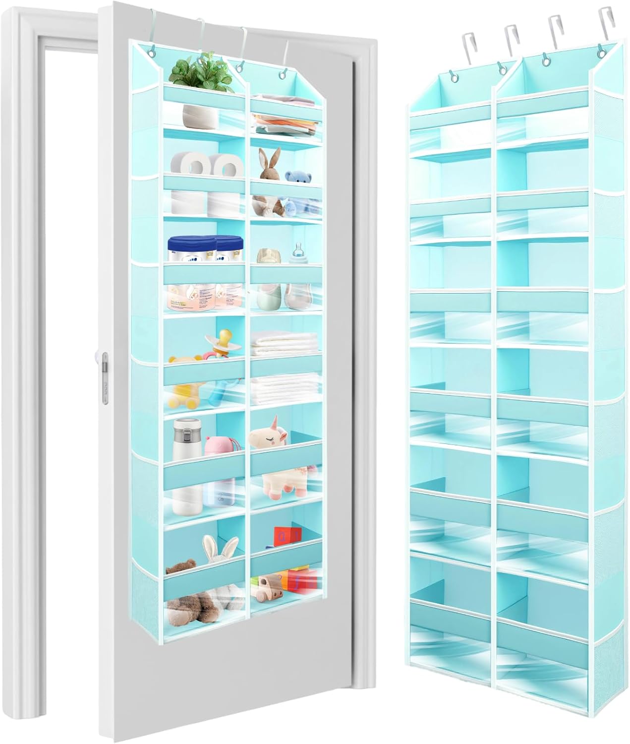 HOMELUX THEORY Heavy Duty Over the Door Organizer - Extra Wide Closet Organizers And Storage, Hanging Storage Door for Bedroom & Baby Nursery, 1PC Baby Blue