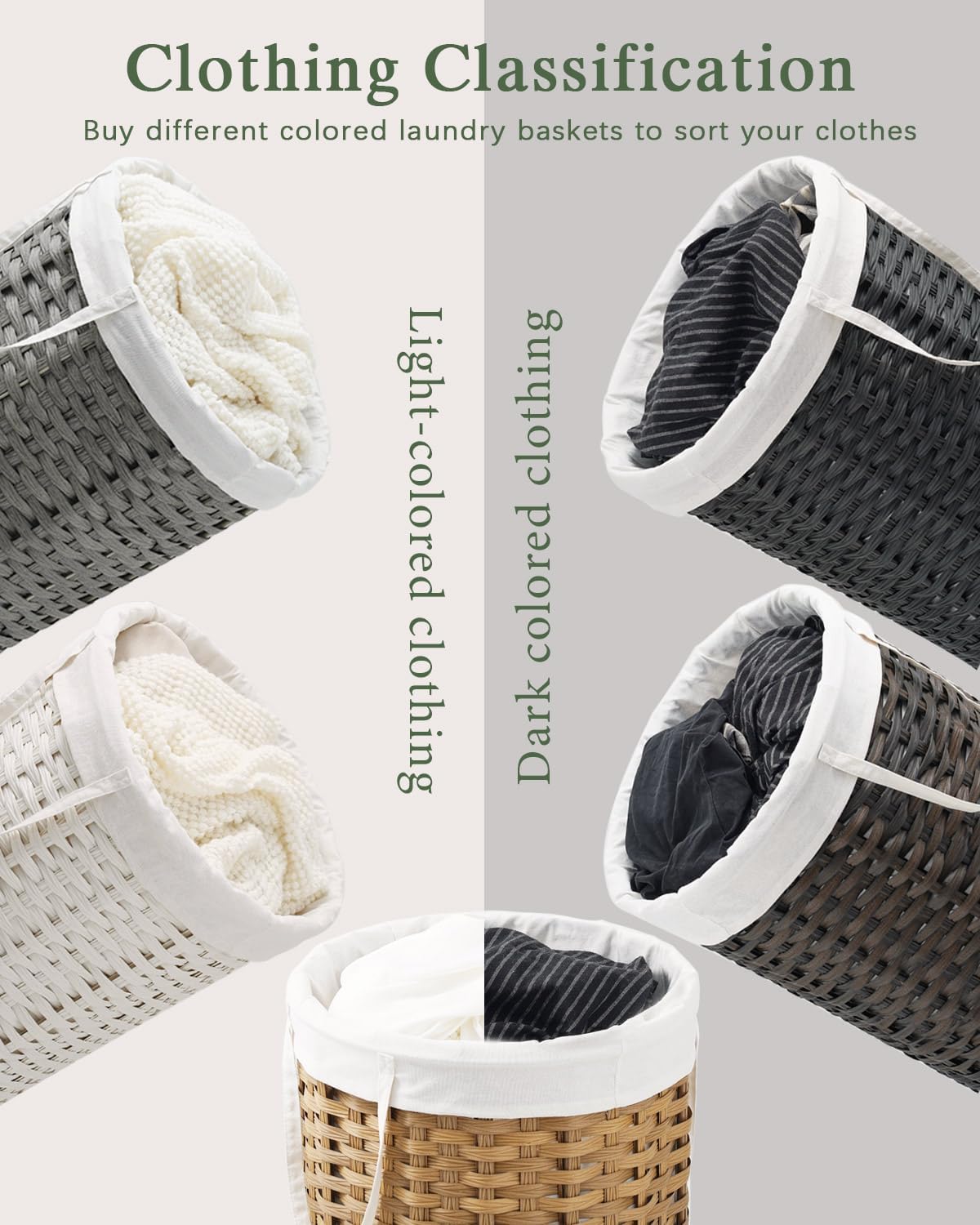 Laundry Hamper with Lid Wicker Laundry Hamper Round 26.5 Gal (100 L) Laundry Basket Handwoven Rattan Laundry Basket with Removable Bag Handles 2 Mesh Bags for Living Room Bedroom Brown