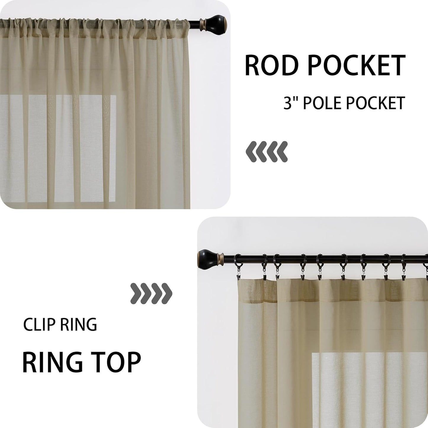 Tollpiz Sheer Linen Textured Curtain Sheers Doorway Light Filtering Voile French Door Rod Pocket Curtains Patio Glass Door, 25 x 80 inches Long, Taos Taupe, Set of 1 Panel